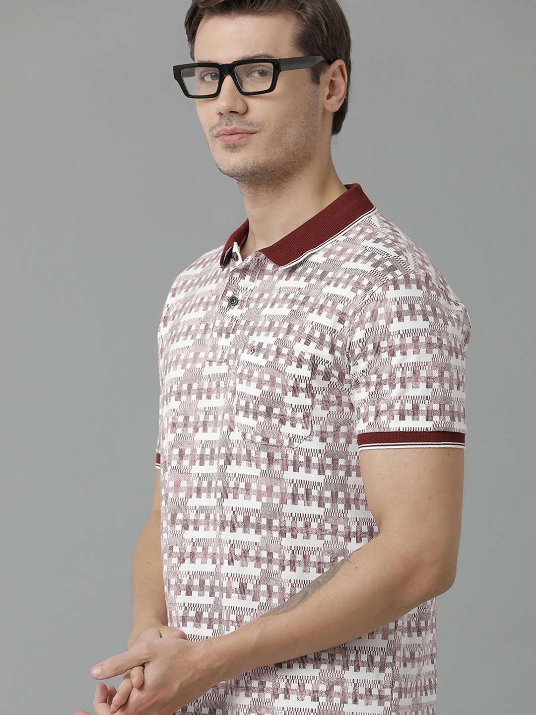 

Classic Polo Men Self Design Polo Collar-Neck Cotton T-shirt, Maroon