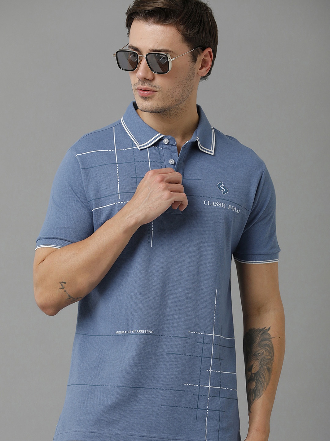 

Classic Polo Men Polo Collar Cotton T-shirt, Blue