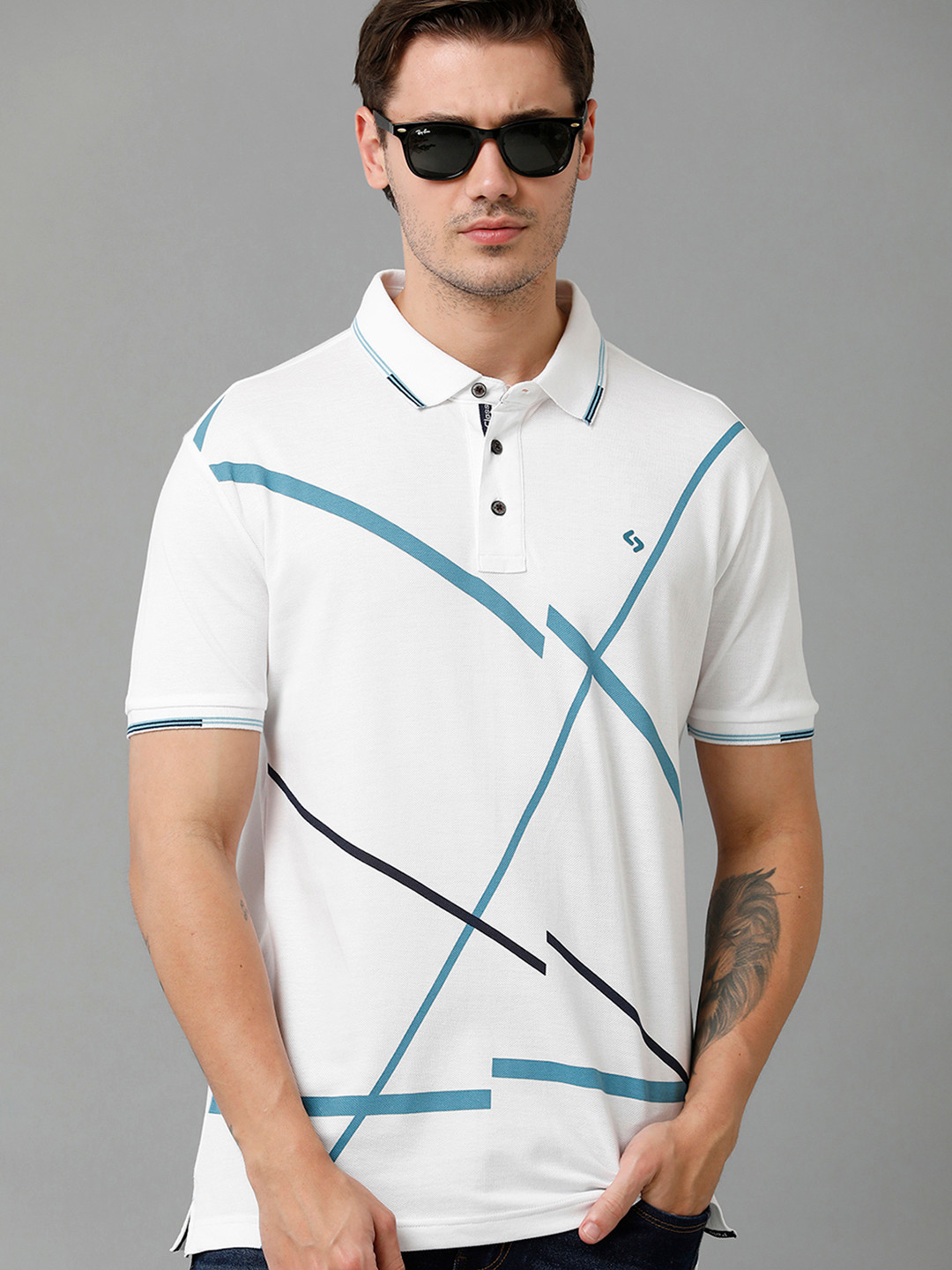 

Classic Polo Men Geometric Printed Cotton T-shirt, White