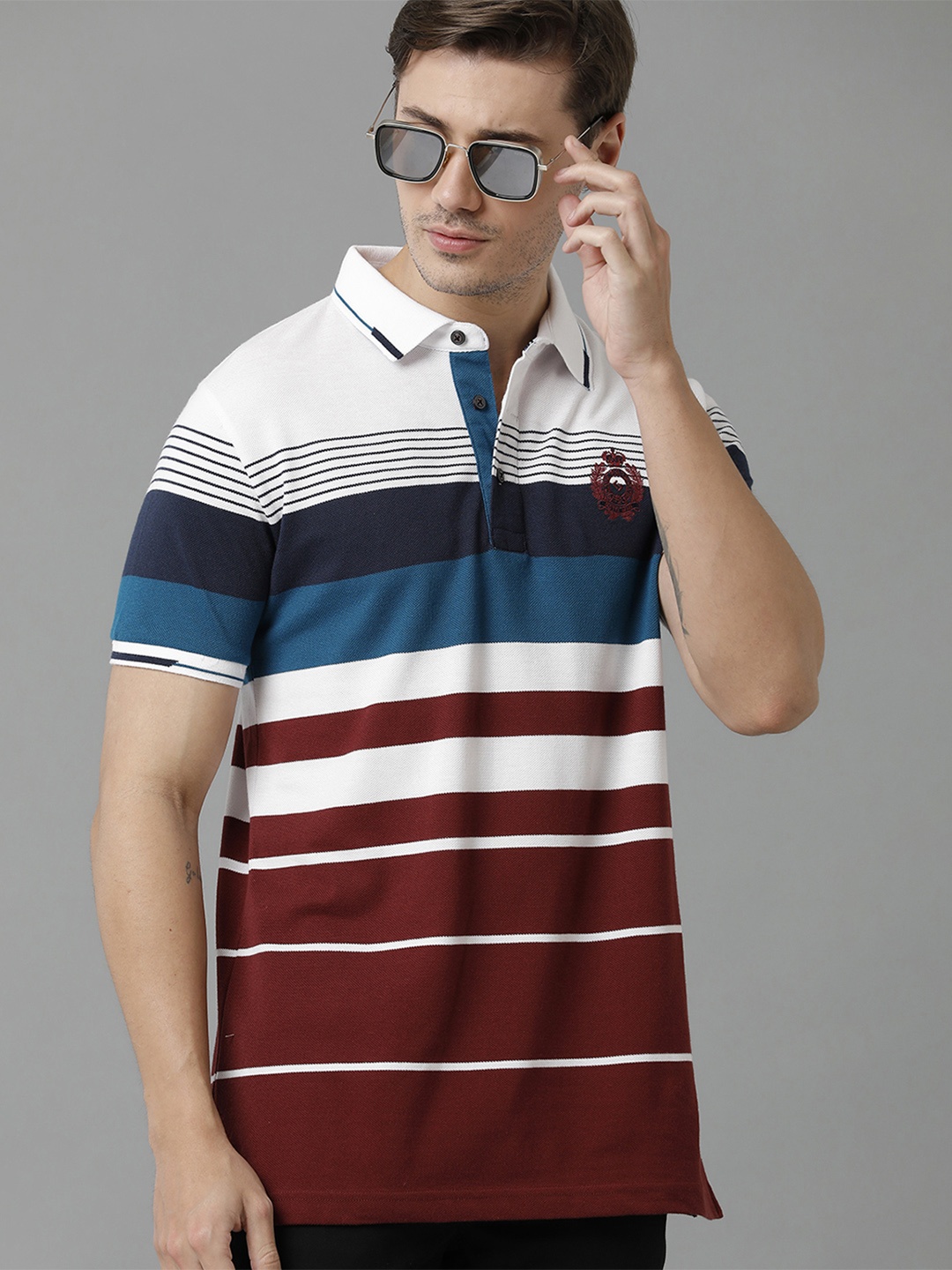 

Classic Polo Men Striped Polo Collar Cotton T-shirt, Maroon