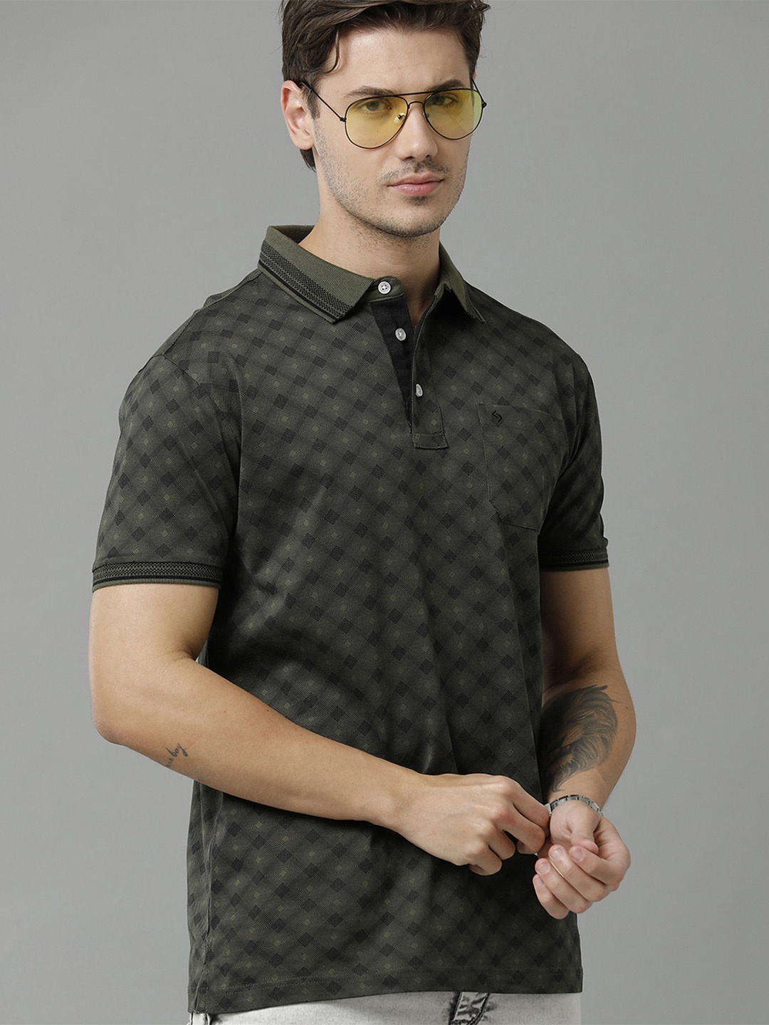 

Classic Polo Men Printed Polo Collar Cotton T-shirt, Green