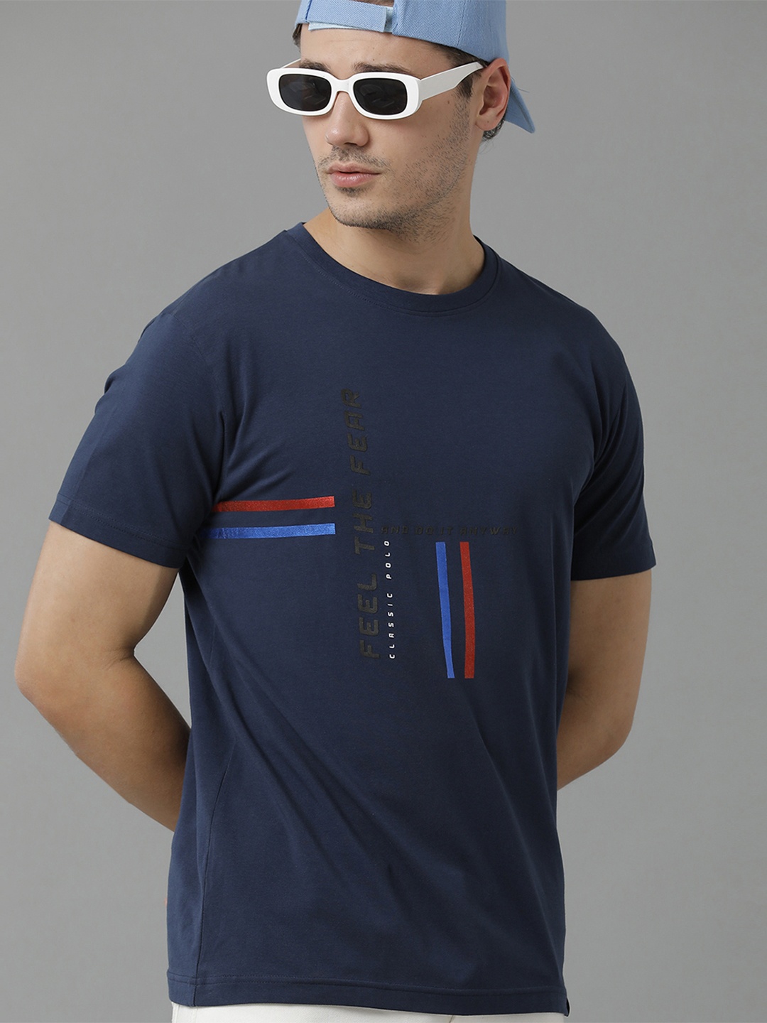 

Classic Polo Men Typography Printed Cotton T-shirt, Navy blue