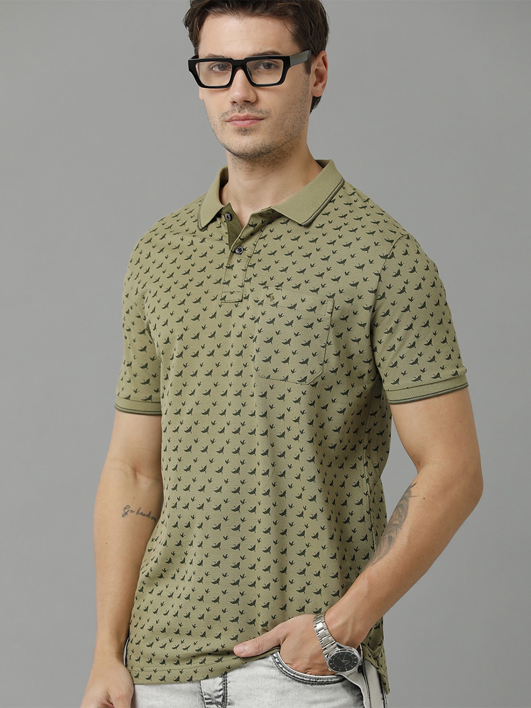 

Classic Polo Men Printed Polo Collar Cotton T-shirt, Green