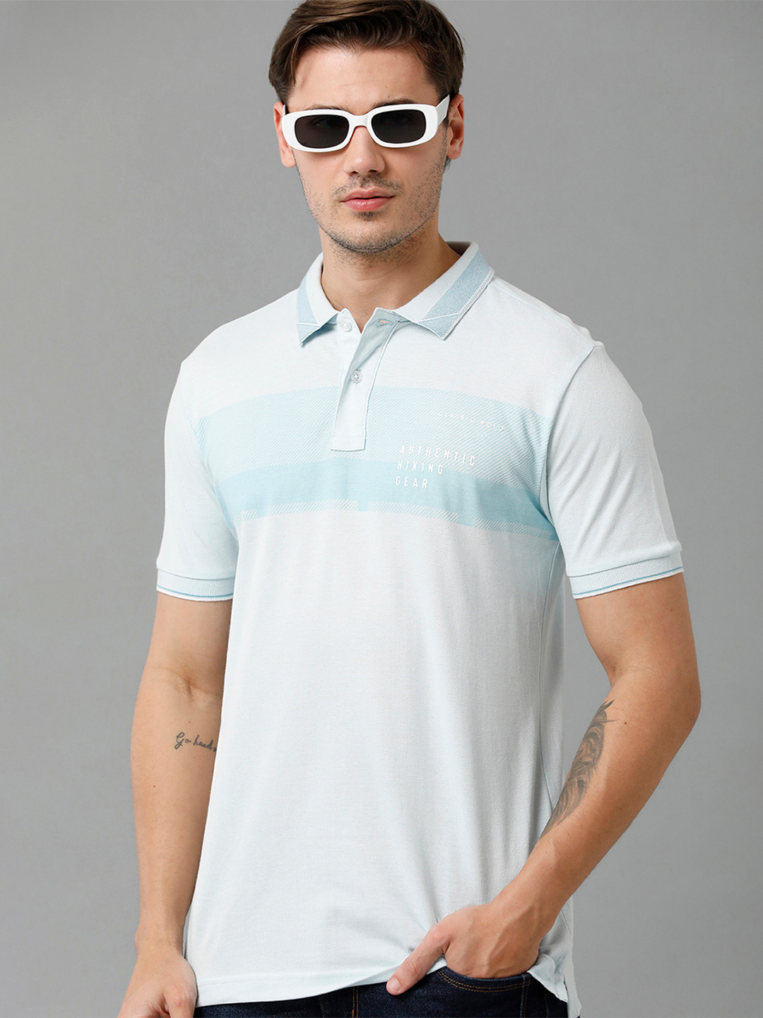 

Classic Polo Men Colourblocked Polo Collar Cotton T-shirt, Blue
