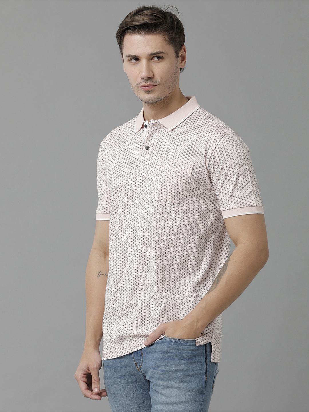 

Classic Polo Men Conversational Printed Polo Collar Cotton T-shirt, Pink