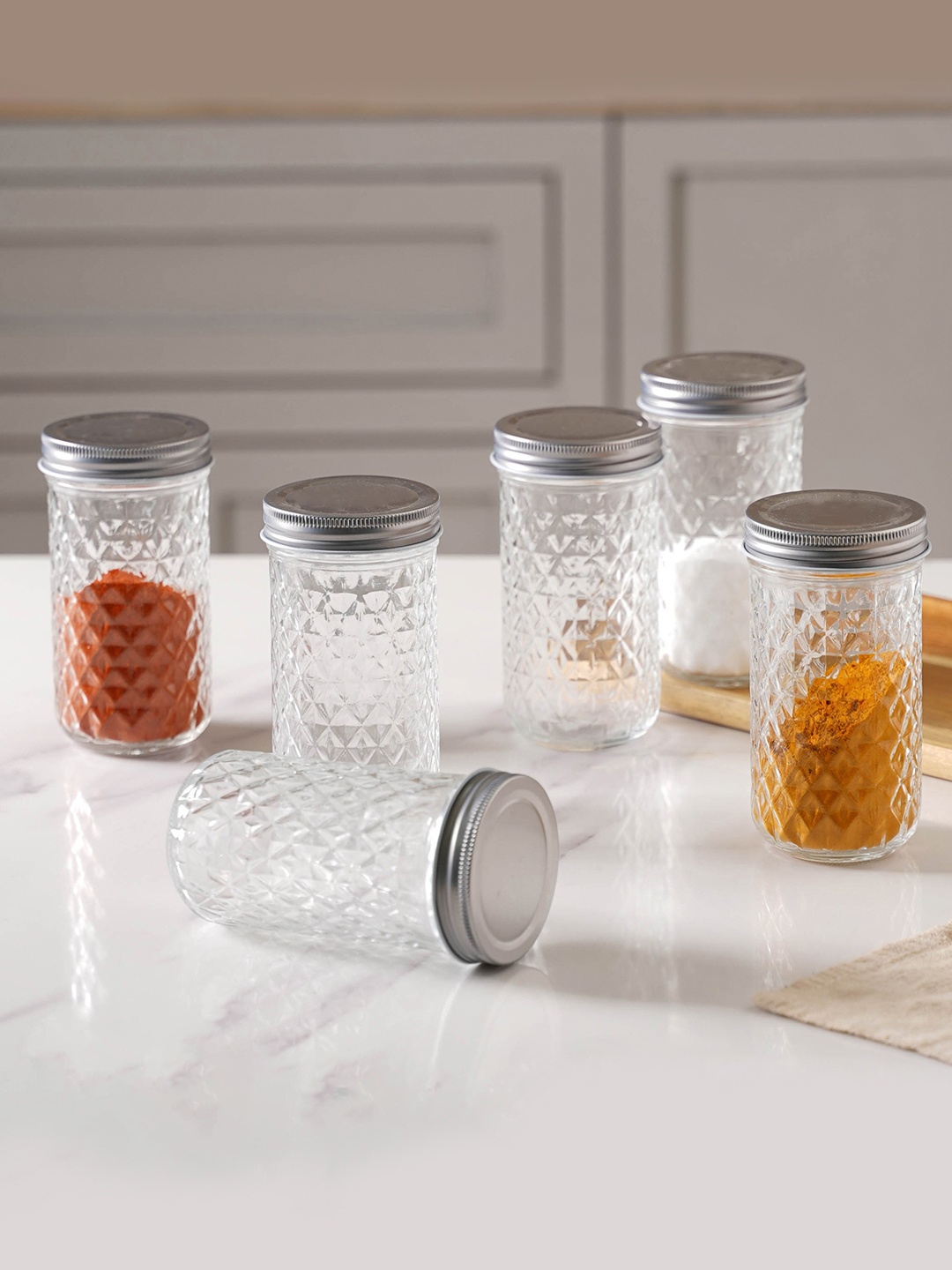 

Nestasia Transparent 6 Pcs Textured Glass Jars 350 ml each