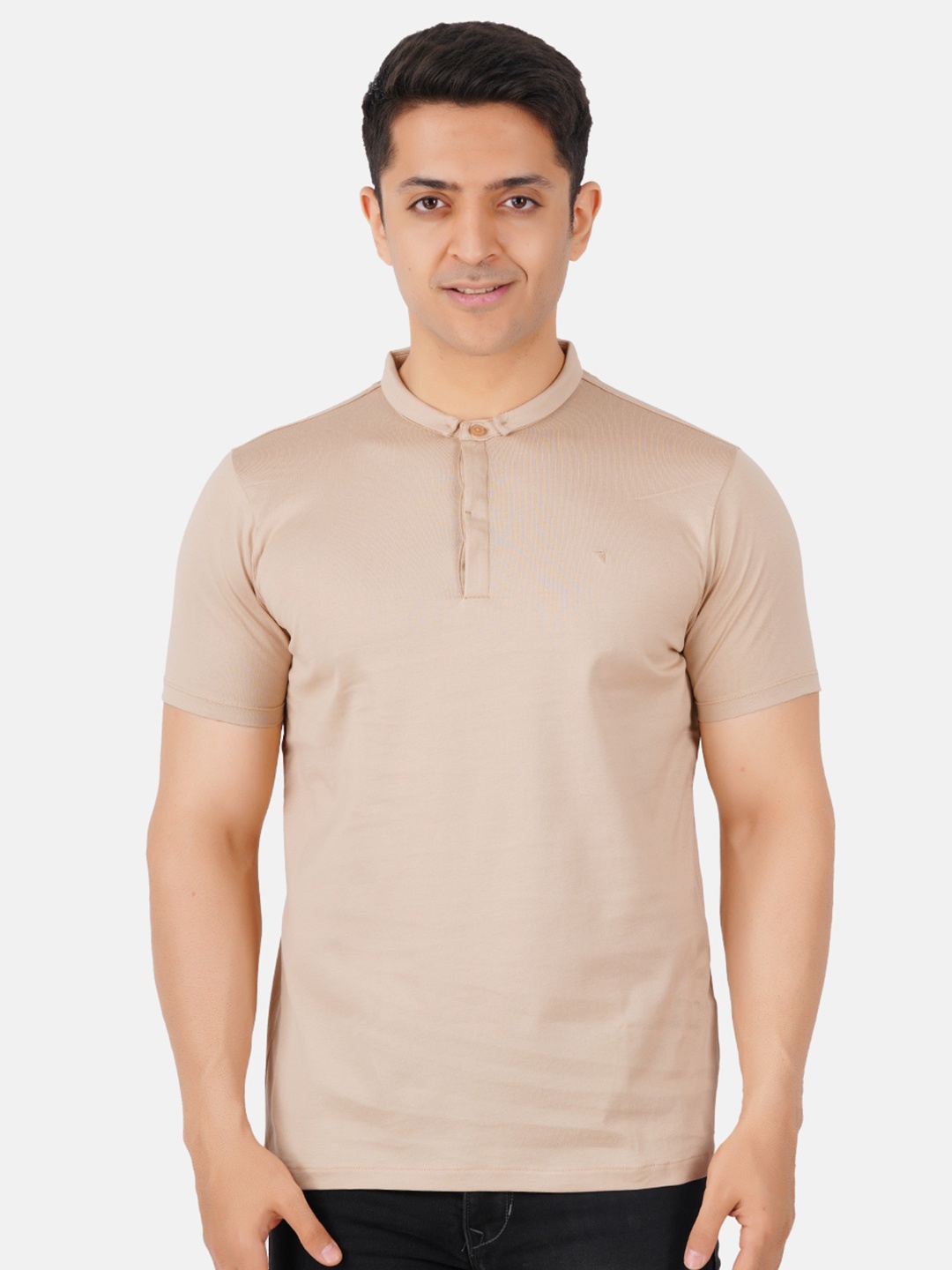 

Ramraj Men Plus Size Henley Neck Cotton T-shirt, Cream