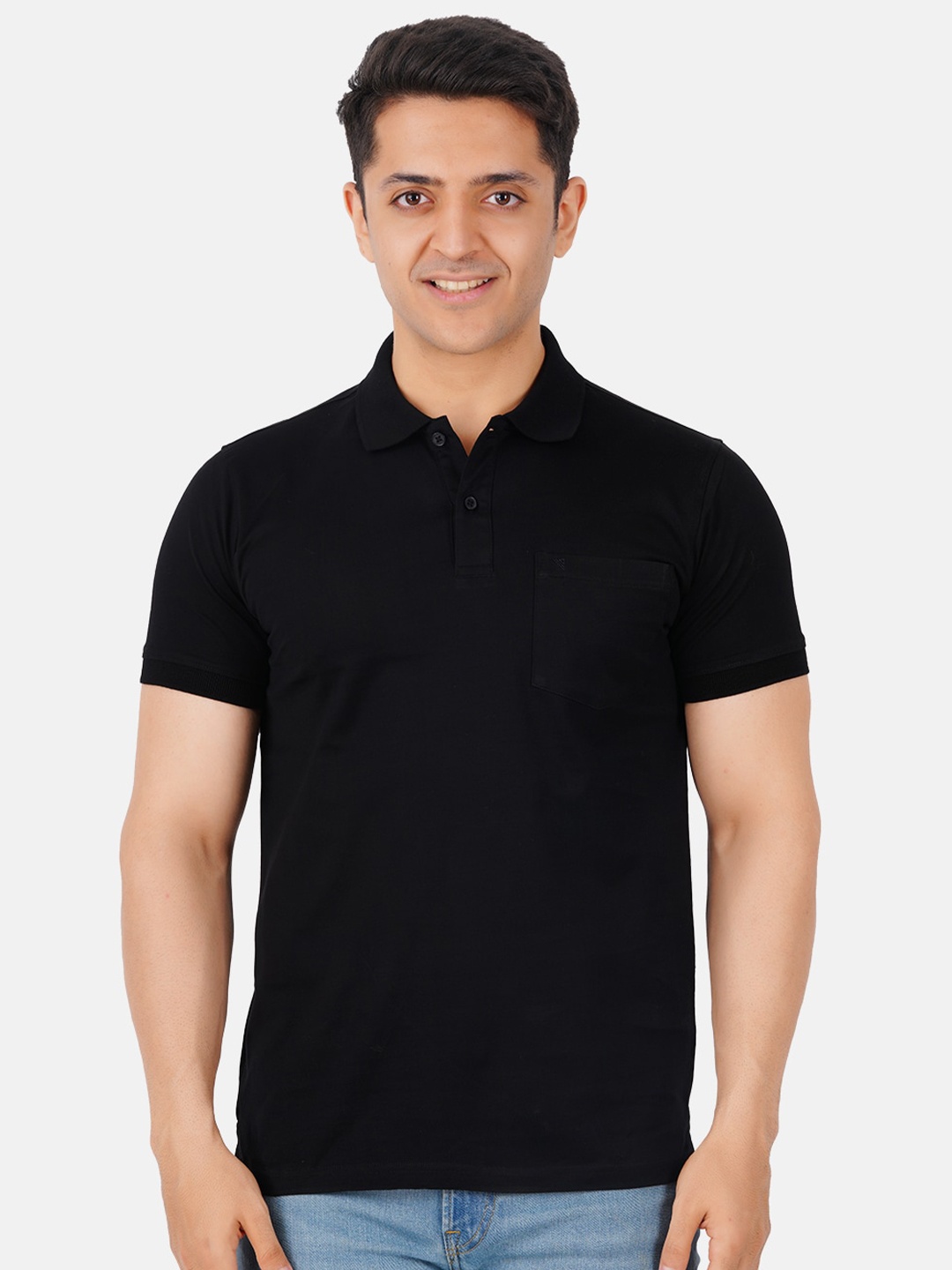

Ramraj Men Plus Size Polo Collar Short Sleeve Cotton T-shirt, Black