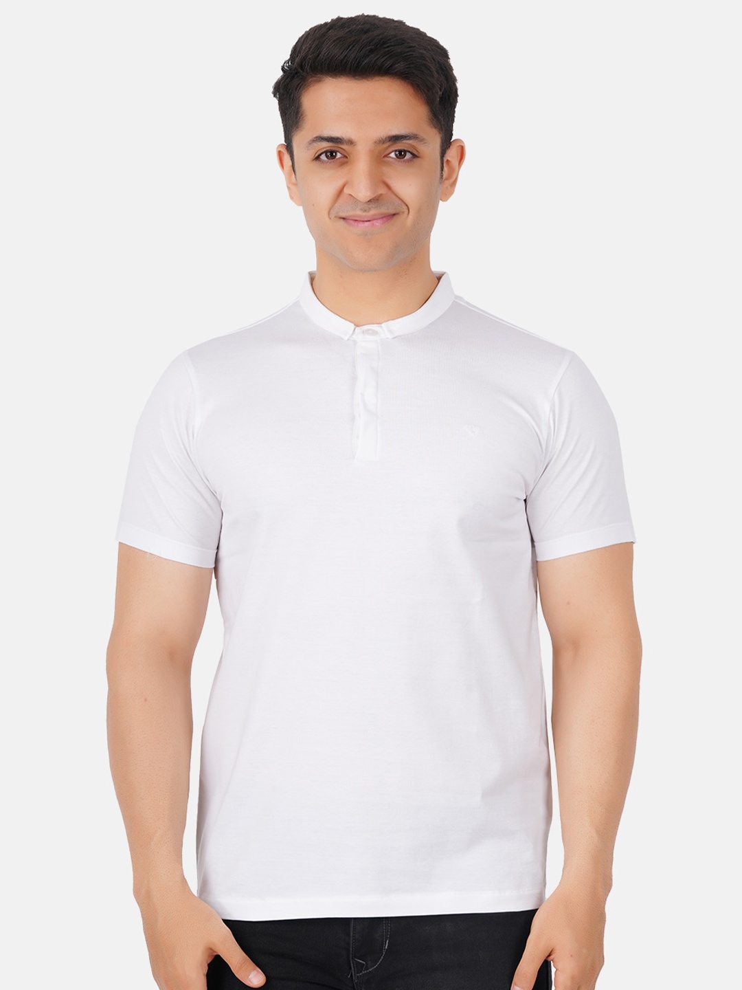 

Ramraj Men Henley Neck Cotton T-shirt, White