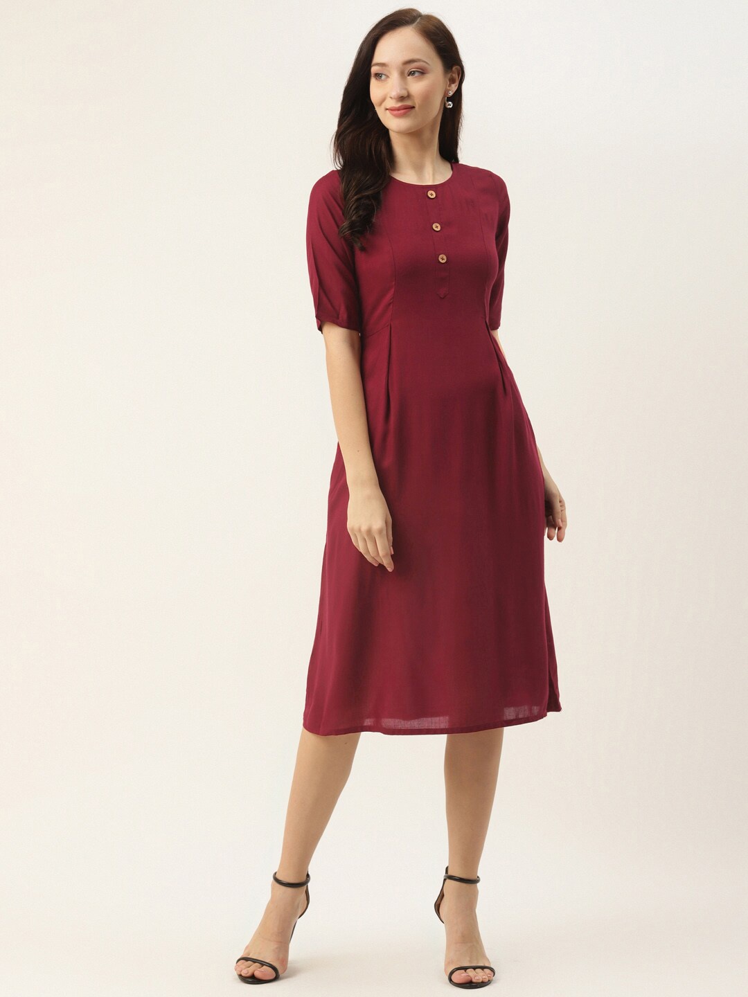 

BRINNS Knee Length A-Line Dress, Maroon