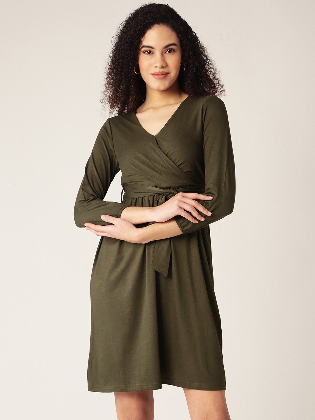 

BRINNS V-Neck Belted Dress, Olive