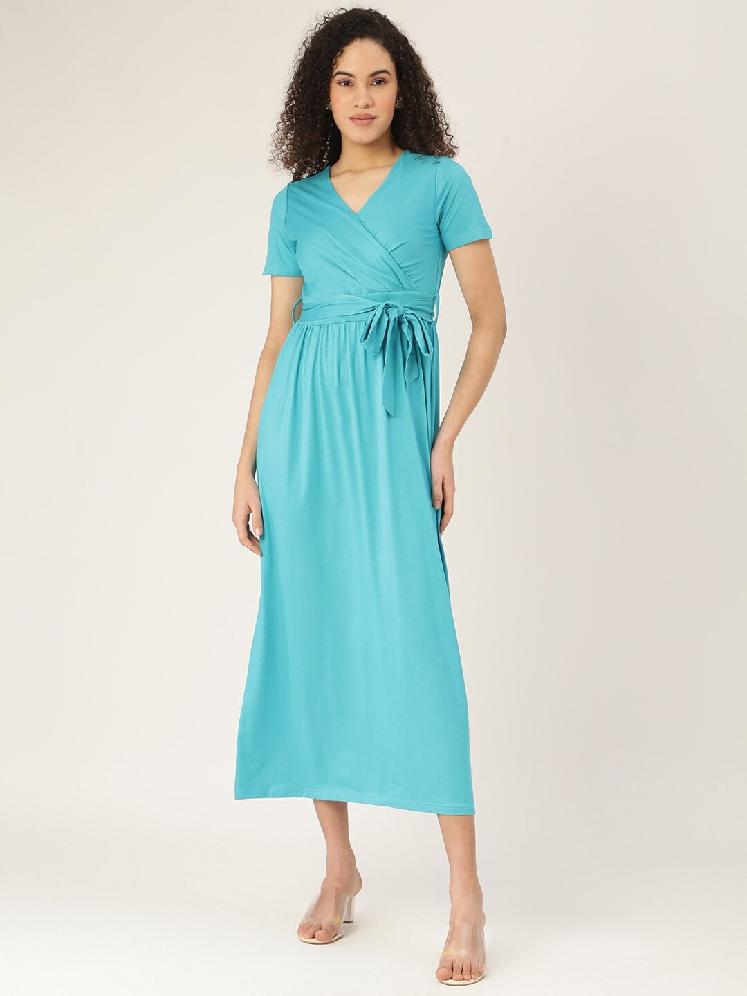 

BRINNS V-Neck Wrap Midi Dress, Turquoise blue