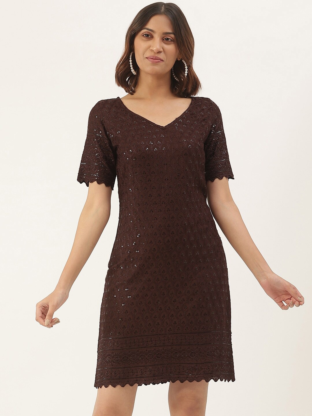 

BRINNS Sequined Embroidered Sheath Dress, Brown