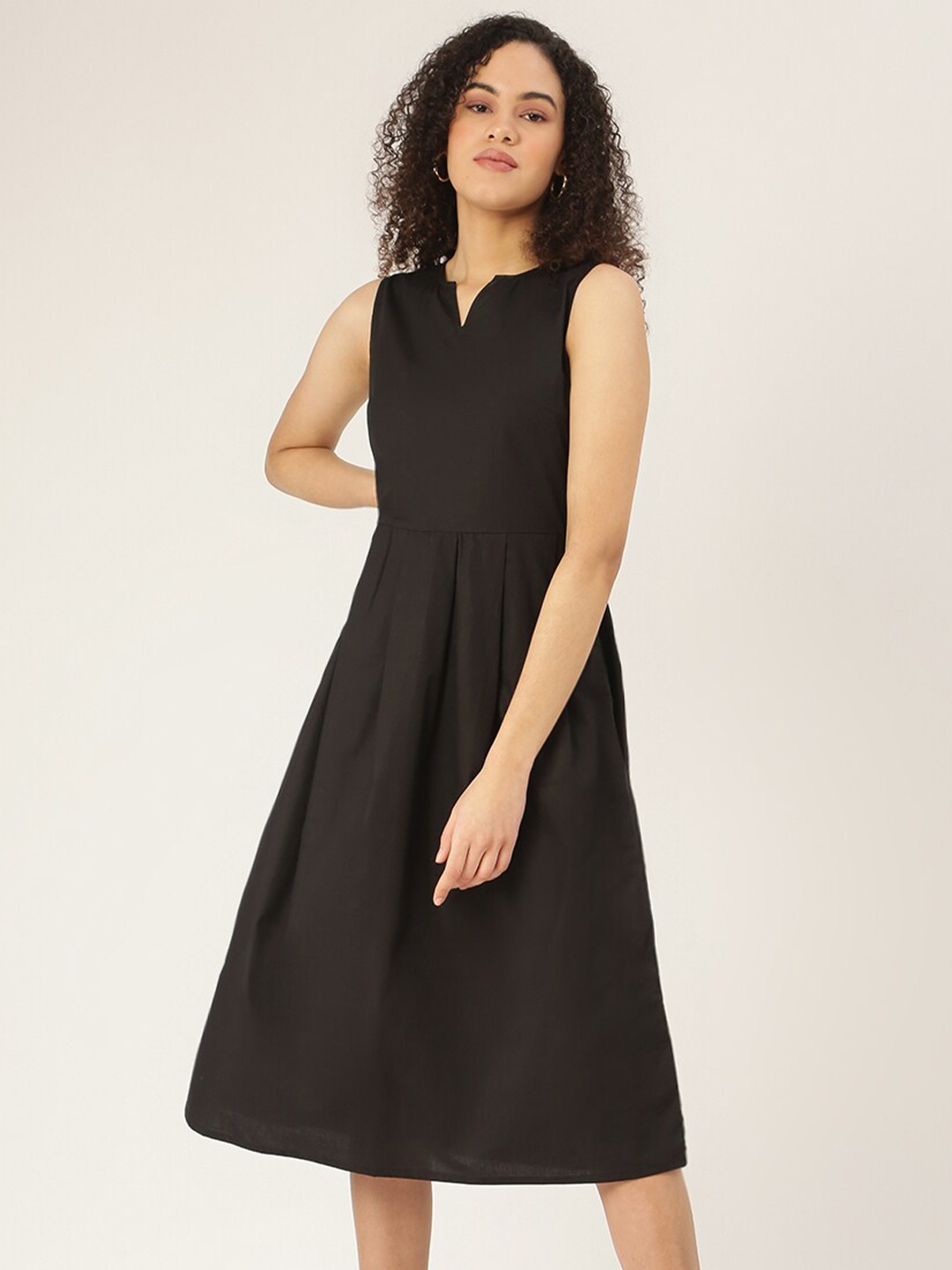 

BRINNS A-Line Midi Cotton Dress, Black