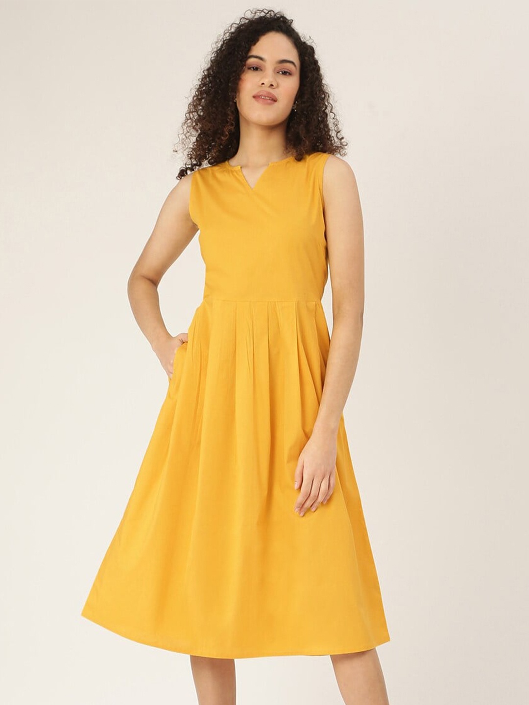 

BRINNS Flared Midi Cotton Dress, Mustard