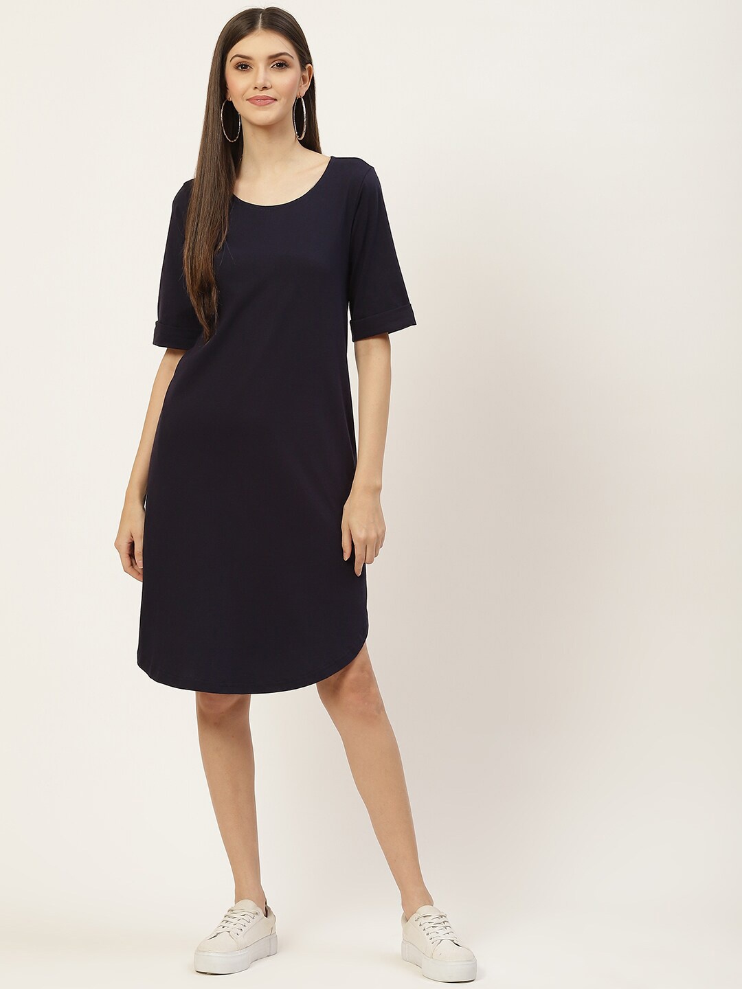 

BRINNS Round Neck A-Line Pure Cotton Dress, Navy blue