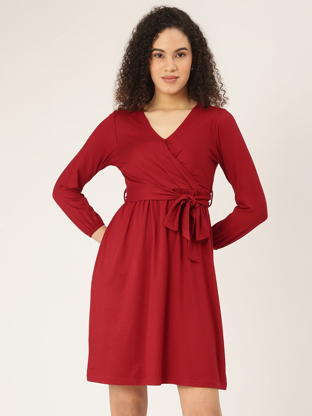 

BRINNS Layered Wrap Dress, Maroon