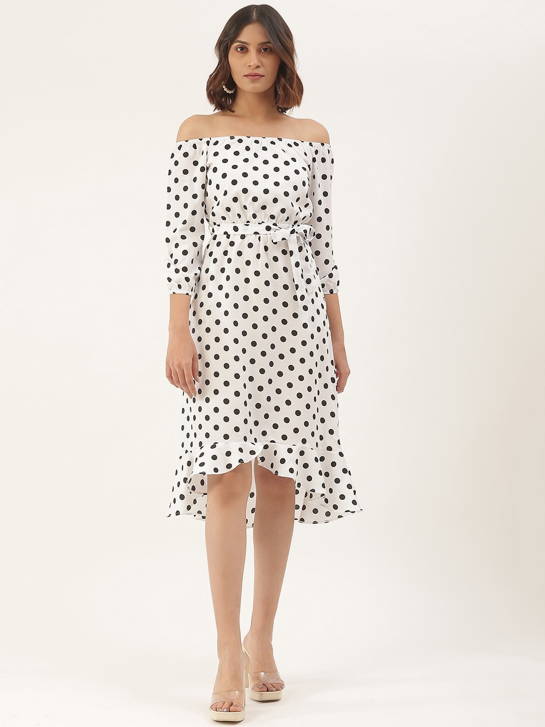 

BRINNS Printed Off-Shoulder A-Line Dress, White