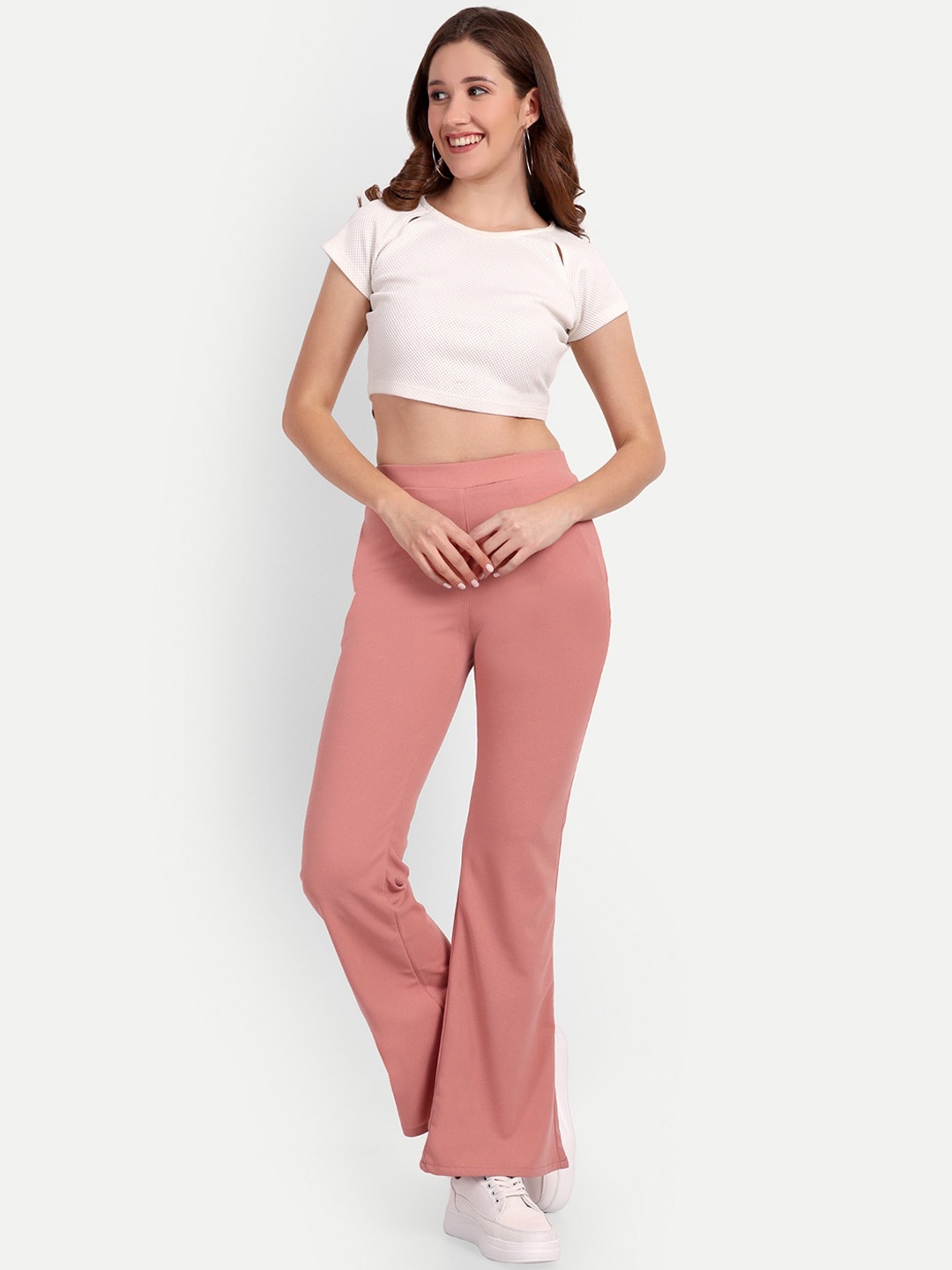 

BROADSTAR Women Relaxed Flared High-Rise Non Iron Trousers, Pink