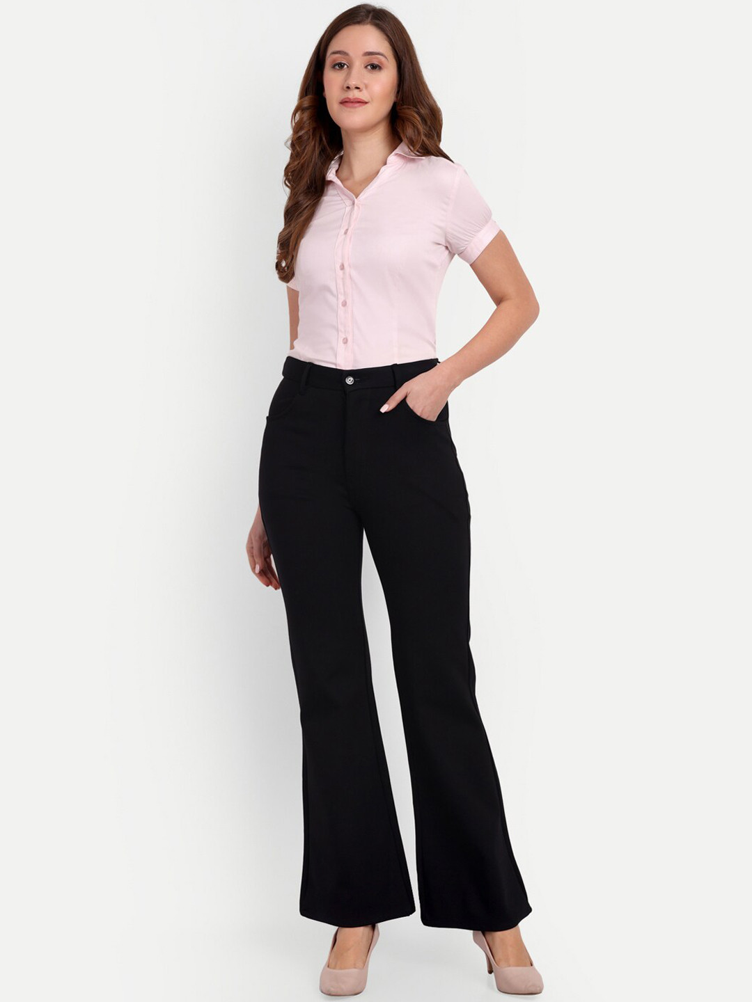 

BROADSTAR Women Smart High-Rise Easy Wash Formal Trousers, Black