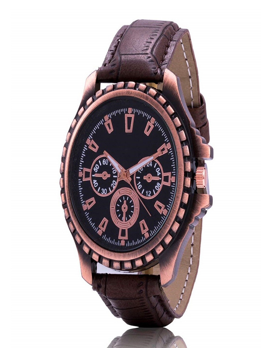 

WATCHSTAR Men Embellished Dial & Leather Straps Analogue Watch Copper, Brown