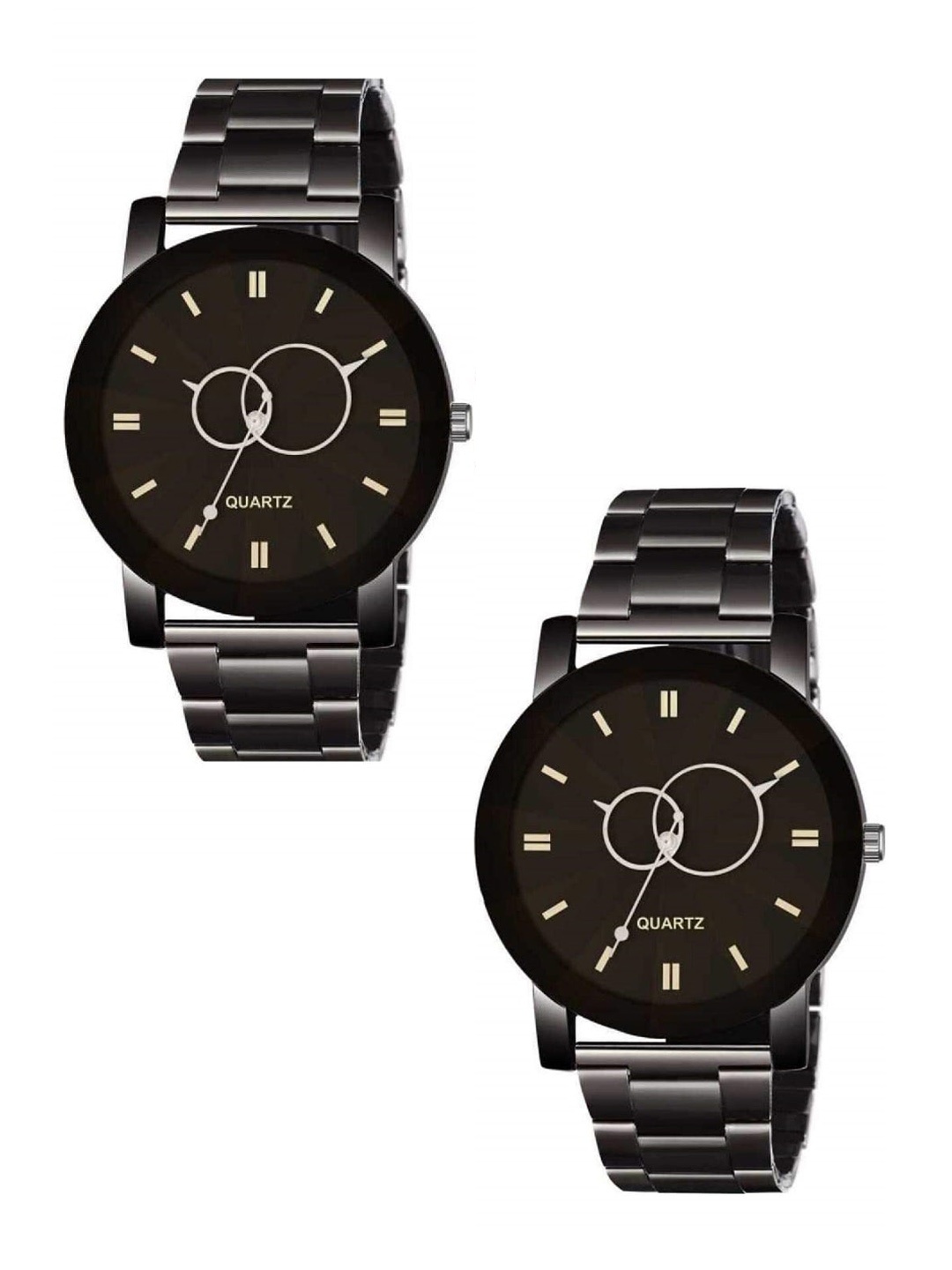 

WATCHSTAR Unisex Pack Of 2 Embellished Dial & Stainless Steel Bracelet Style Couple Watch, Black