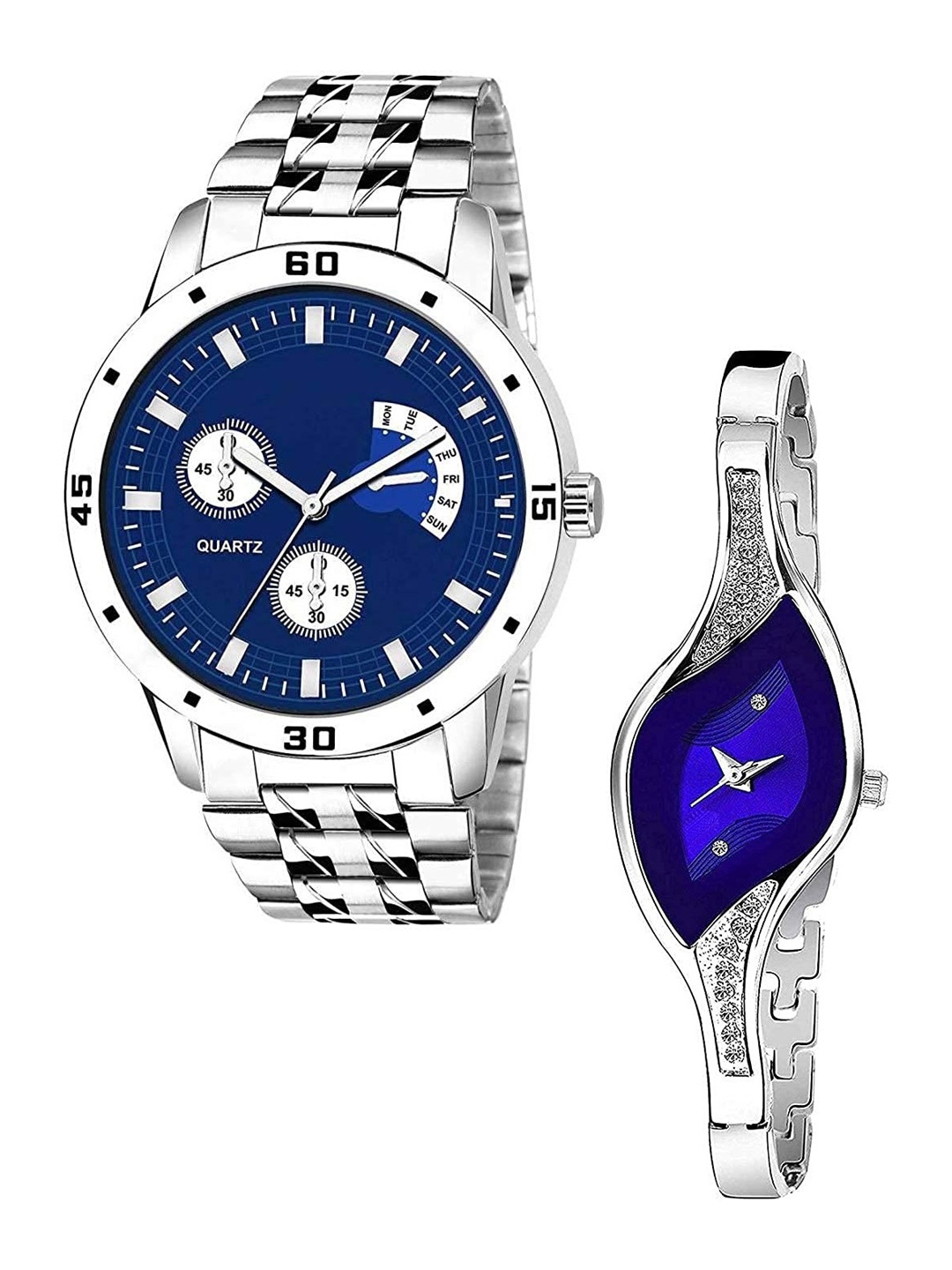 

WATCHSTAR Unisex Embellished Dial & Stainless Steel Bracelet Style Analogue Couple Watch, Blue