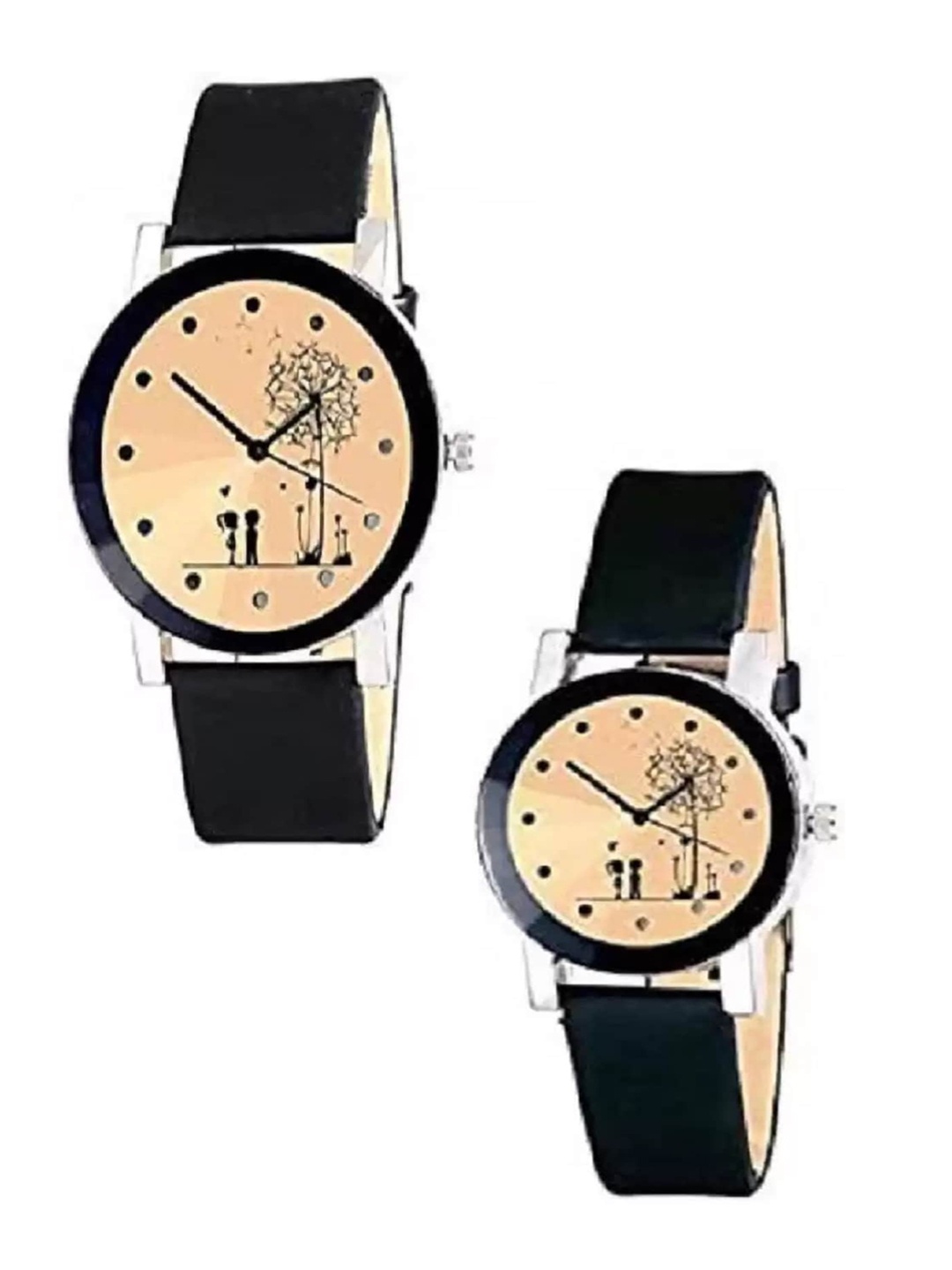 

WATCHSTAR Printed Dial & Leather Straps Analogue Watch Couple Watch, Cream