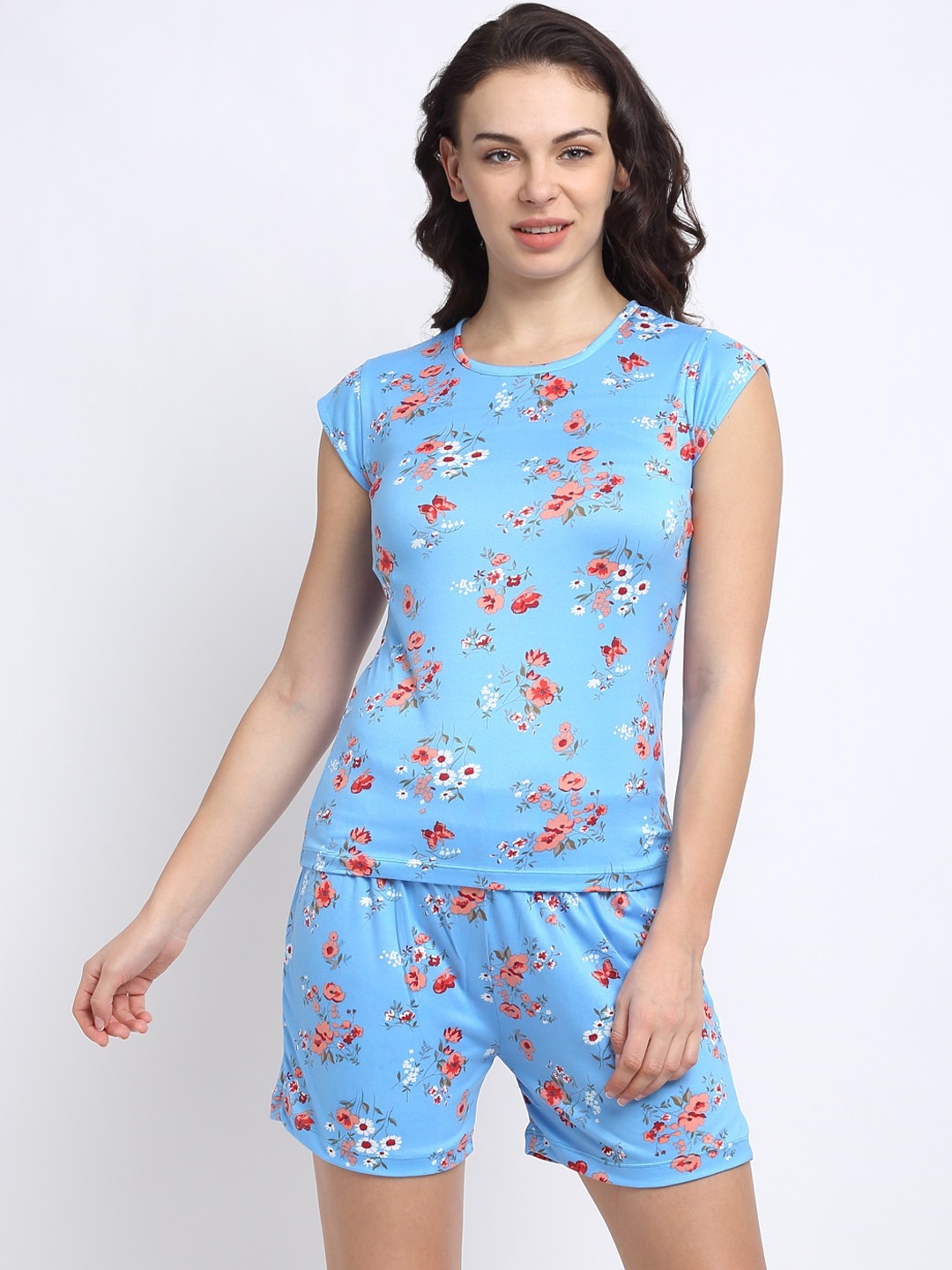 

NEUDIS Women Floral Printed Night Suit, Blue
