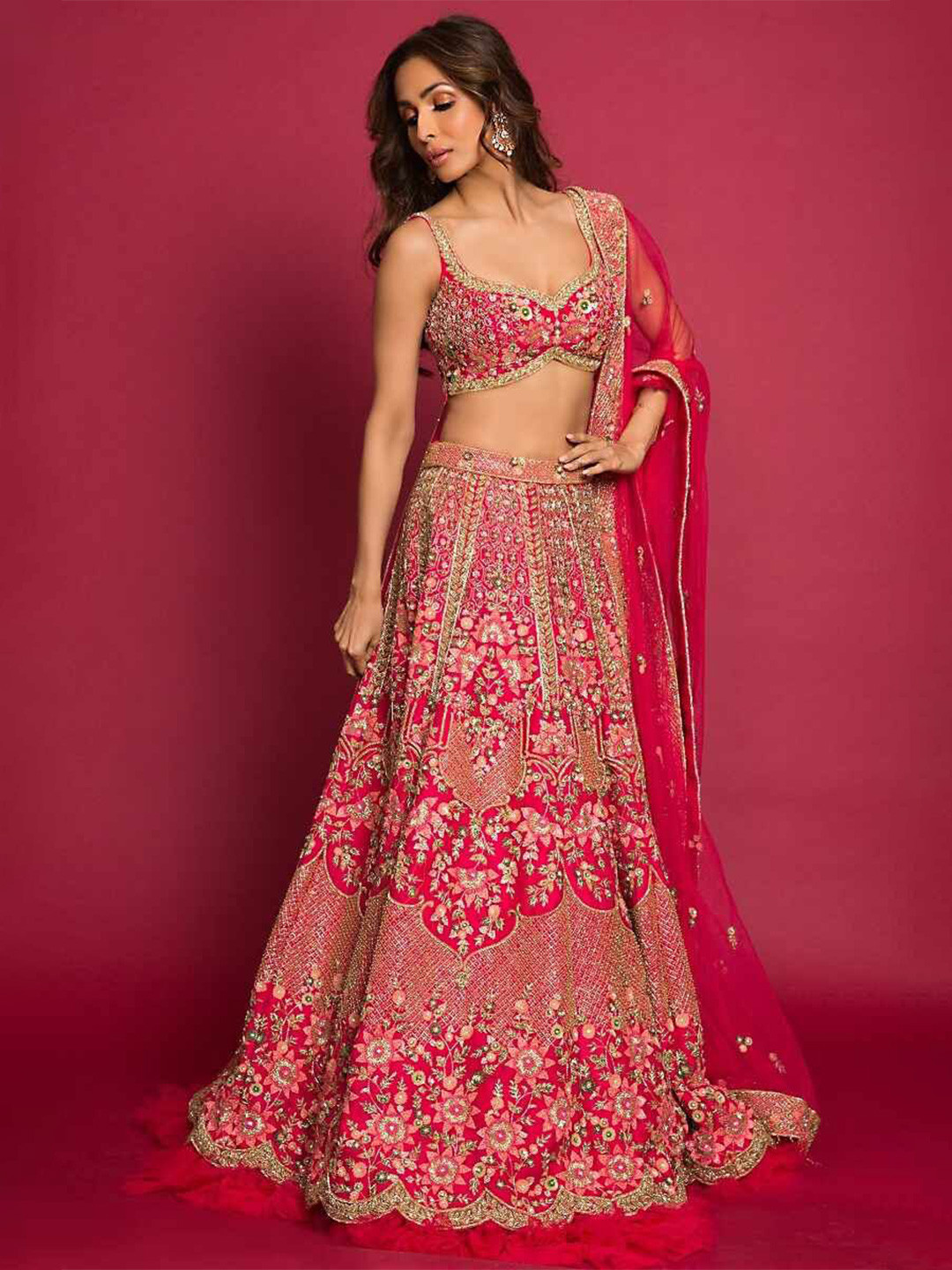 

Zainab chottani Embroidered Semi-Stitched Lehenga & Unstitched Blouse With Dupatta, Pink
