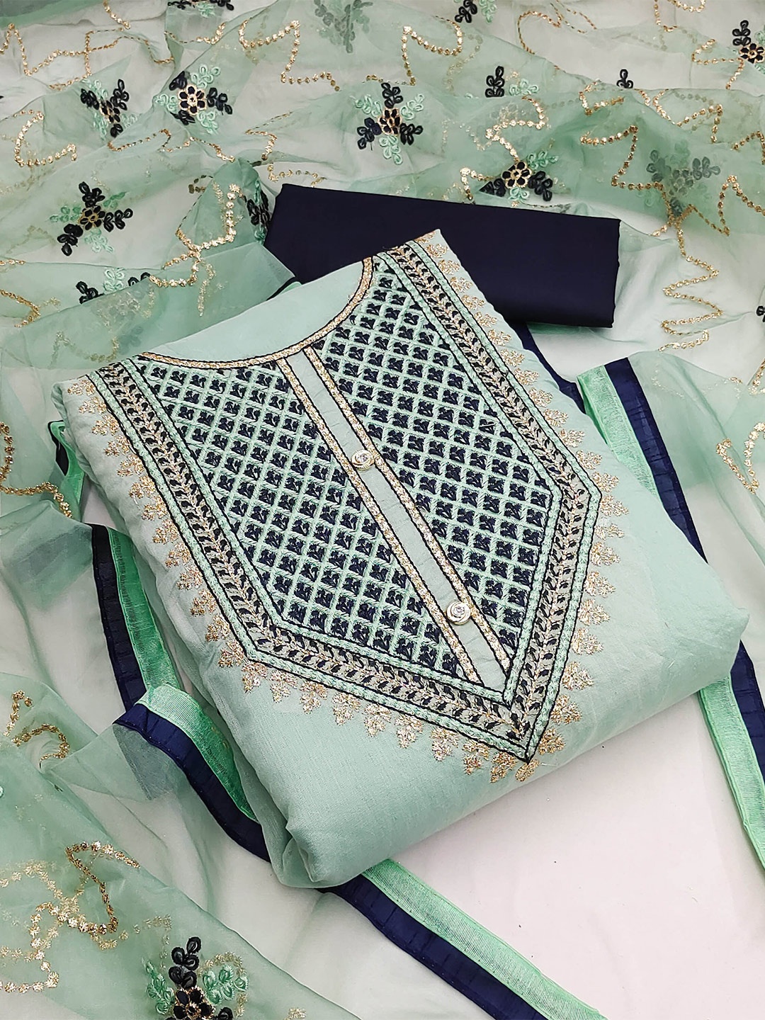

KALINI Sea Embroidered Unstitched Dress Material, Sea green