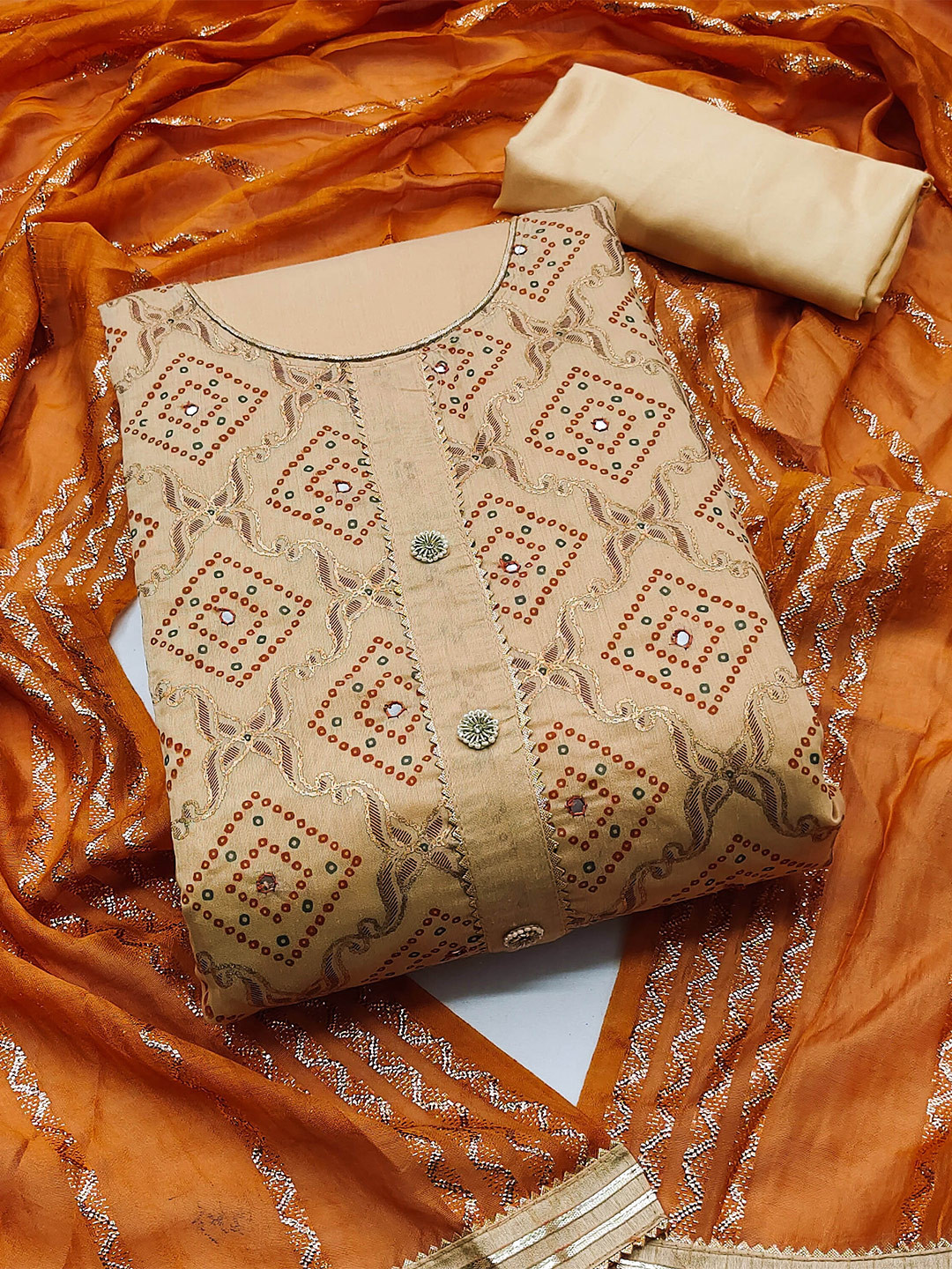 

KALINI Printed Unstitched Dress Material, Beige