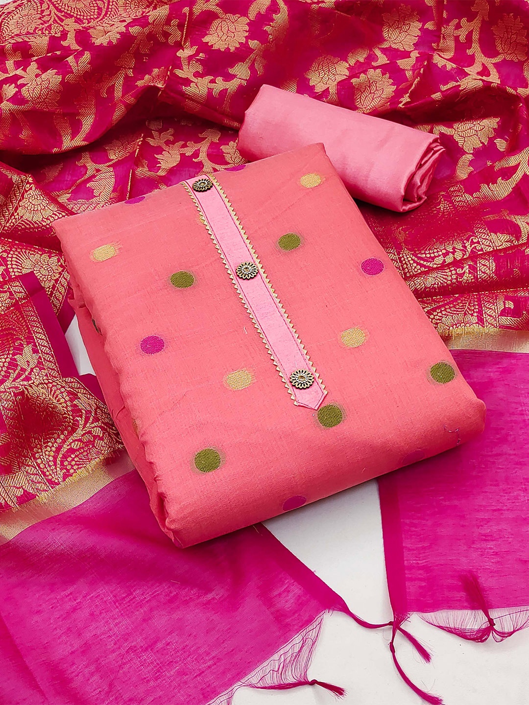 

KALINI Woven design Unstitched Dress Material, Peach