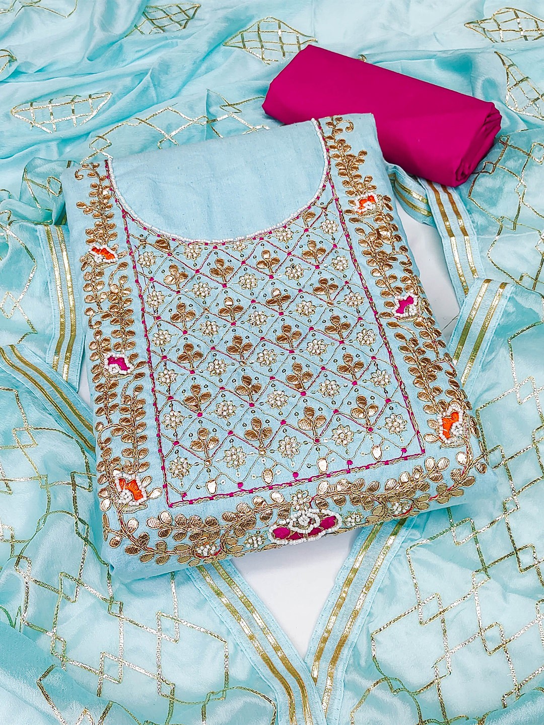 

KALINI Woven Design Unstitched Dress Material, Blue