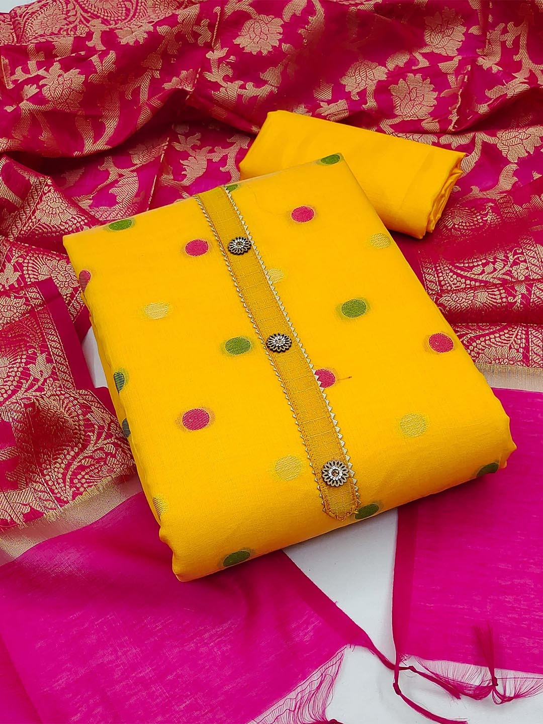 

KALINI Woven Design Unstitched Dress Material, Yellow