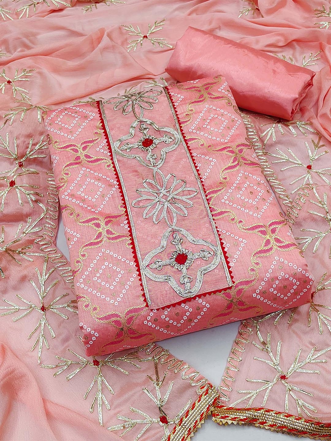 

KALINI Embroidered Unstitched Dress Material, Pink