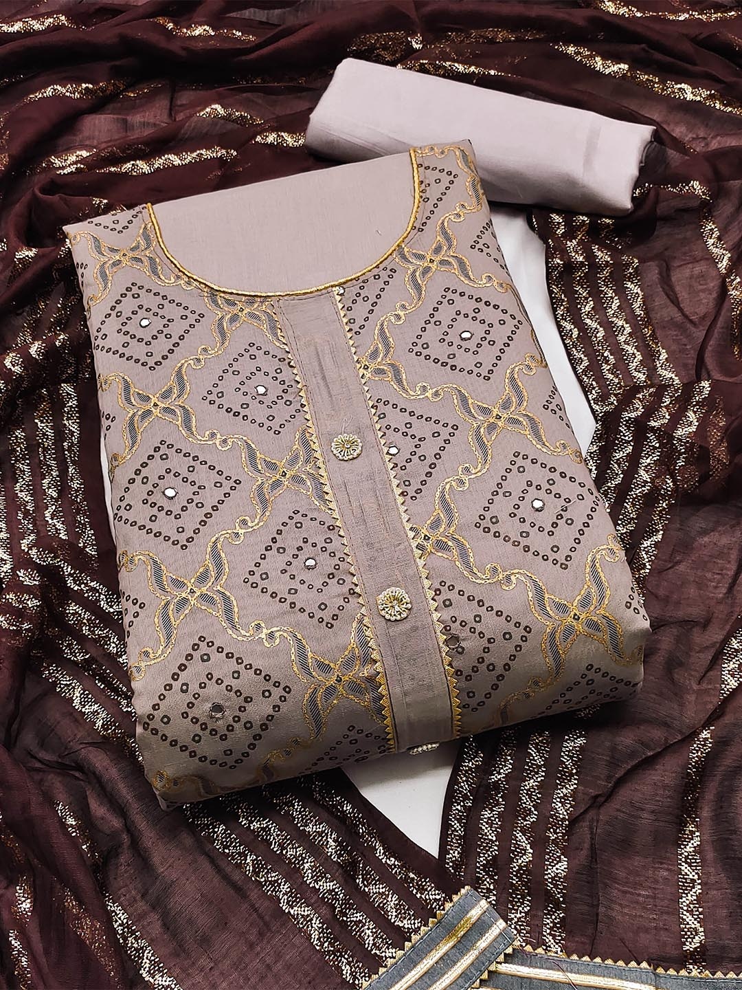 

KALINI Printed Unstitched Dress Material, Grey