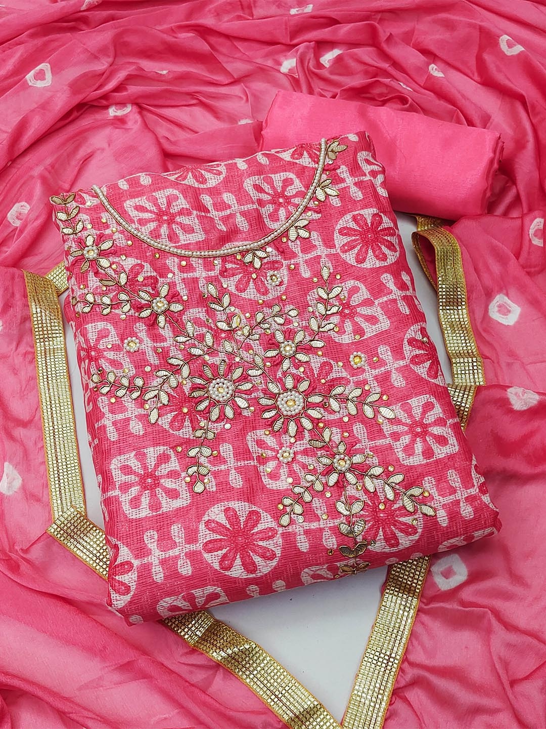 

KALINI Pure Cotton Unstitched Dress Material, Pink