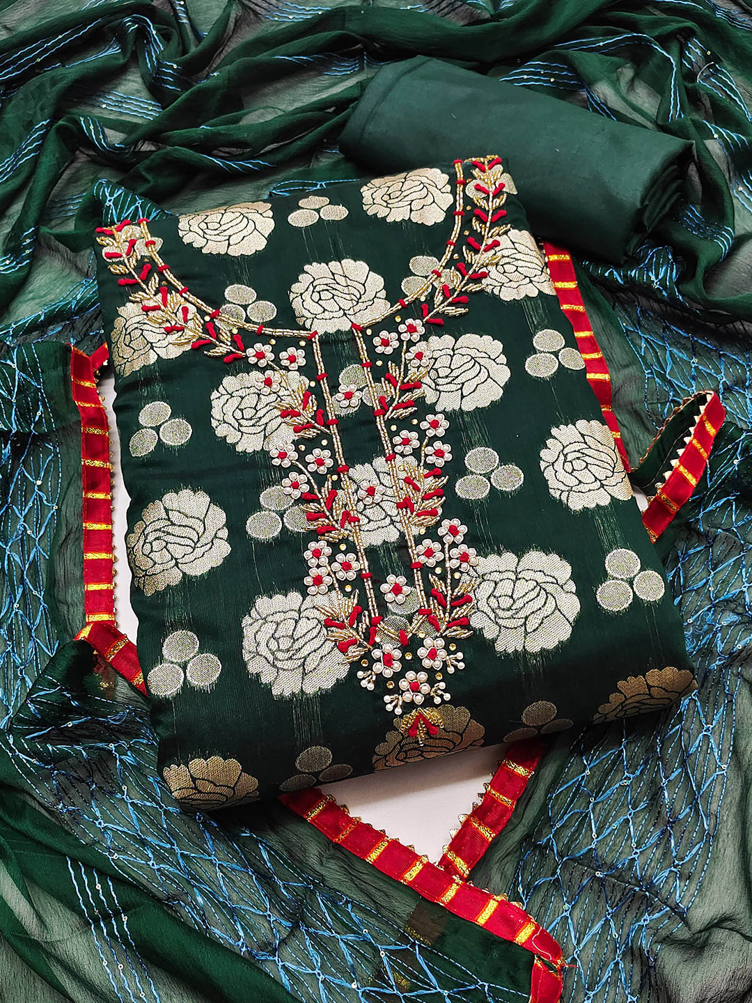 

KALINI Unstitched Dress Material, Green