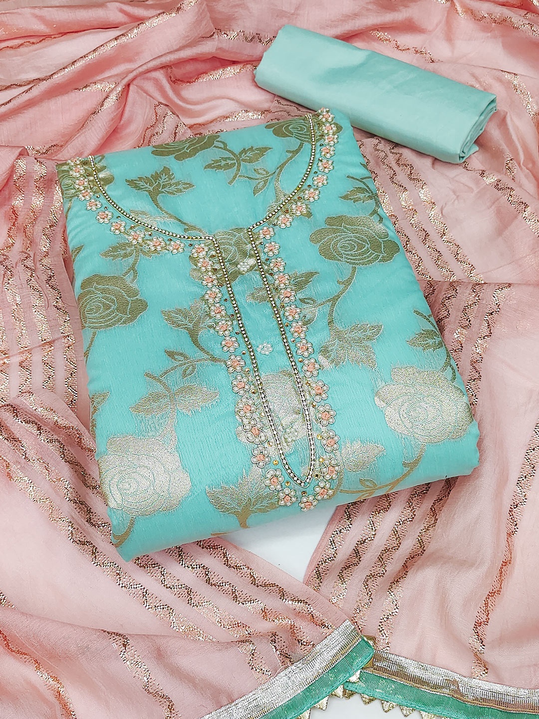 

KALINI Unstitched Dress Material, Sea green
