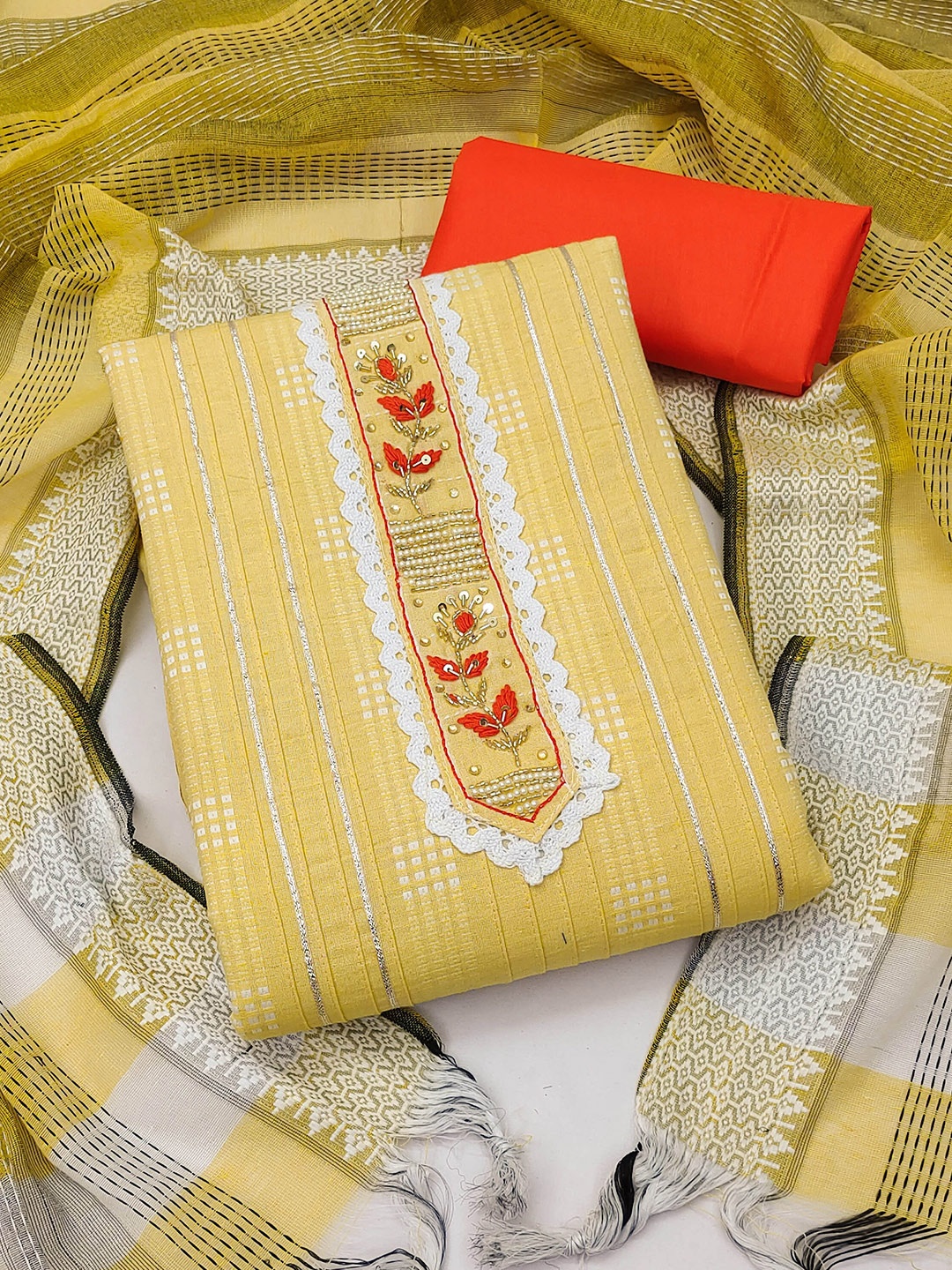 

KALINI Unstitched Dress Material, Yellow