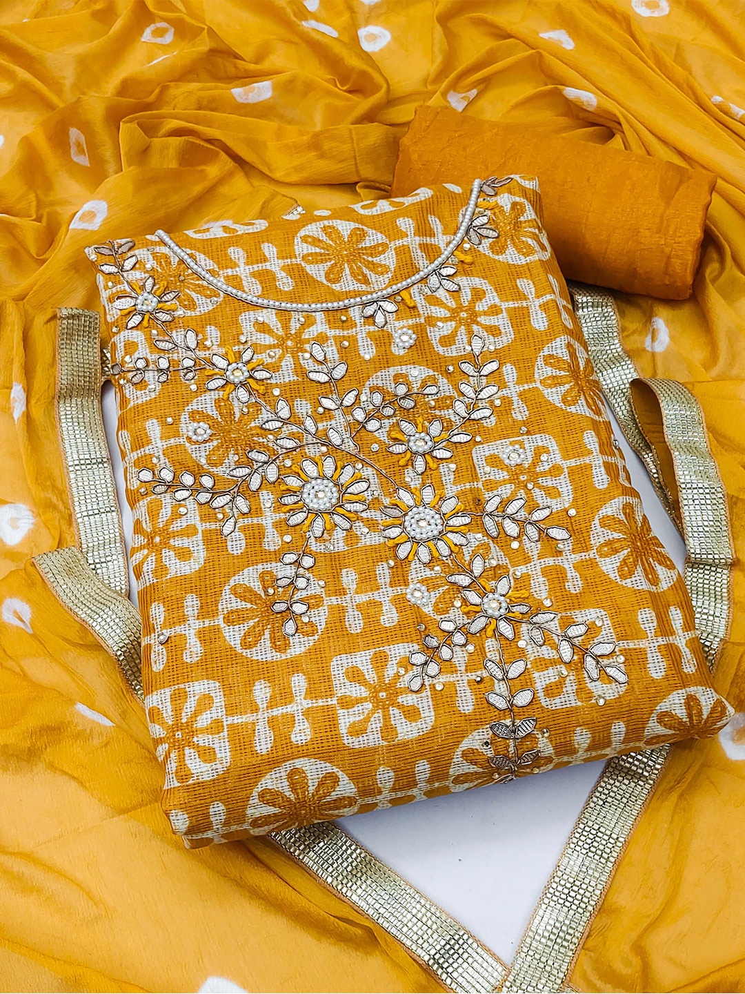 

KALINI Pure Cotton Unstitched Dress Material, Yellow