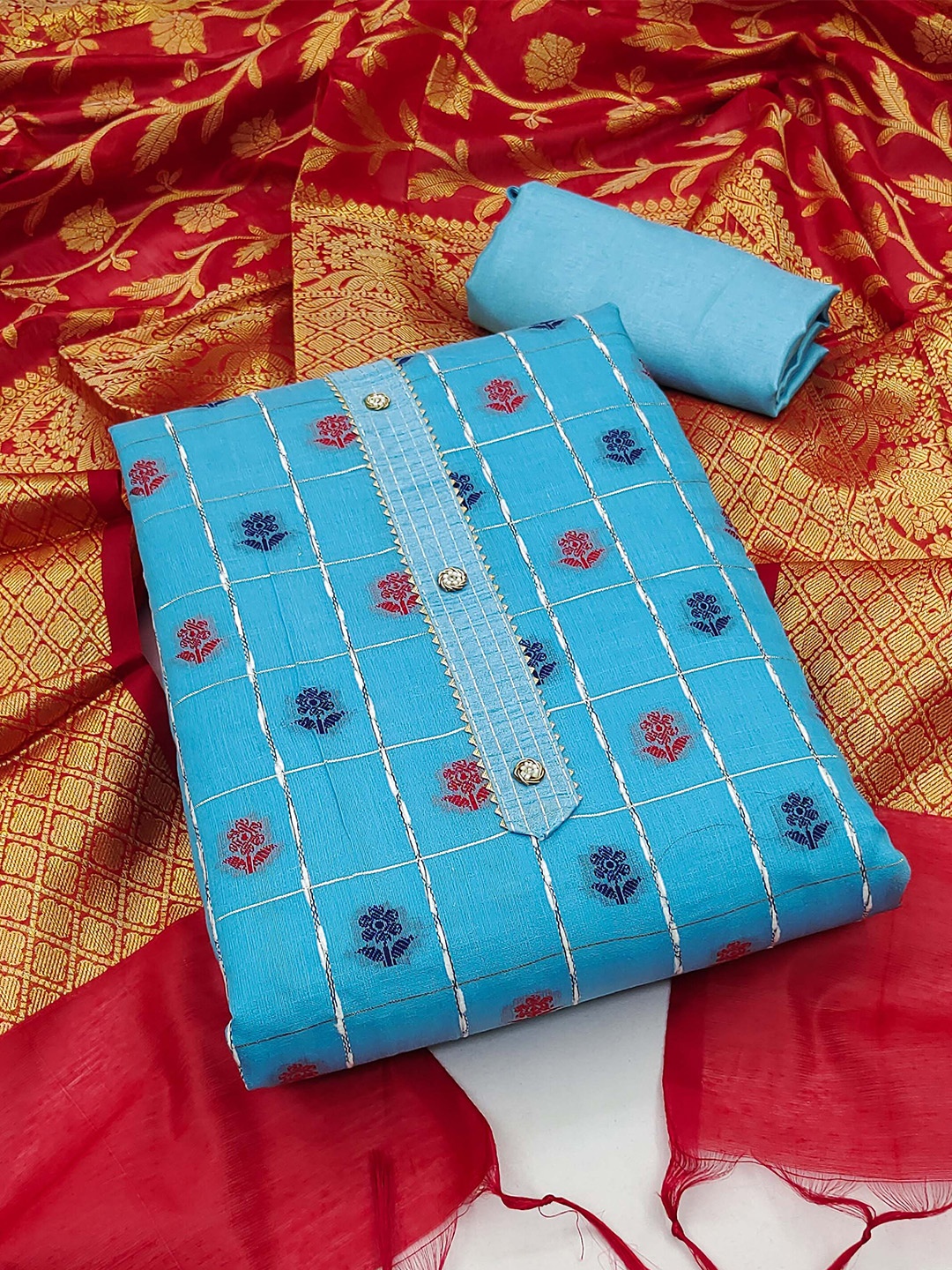 

KALINI Unstitched Dress Material, Blue
