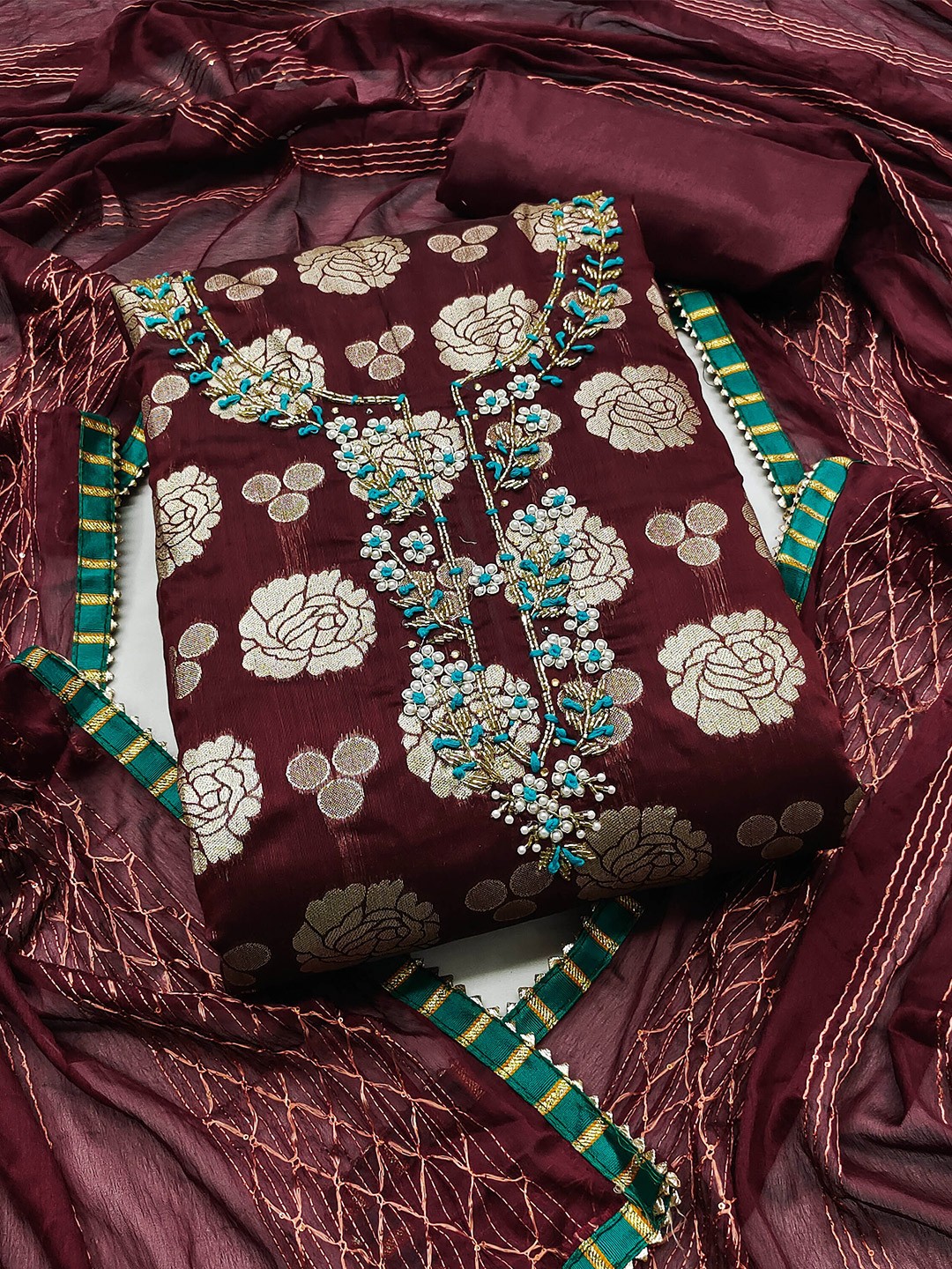 

KALINI Unstitched Dress Material, Magenta