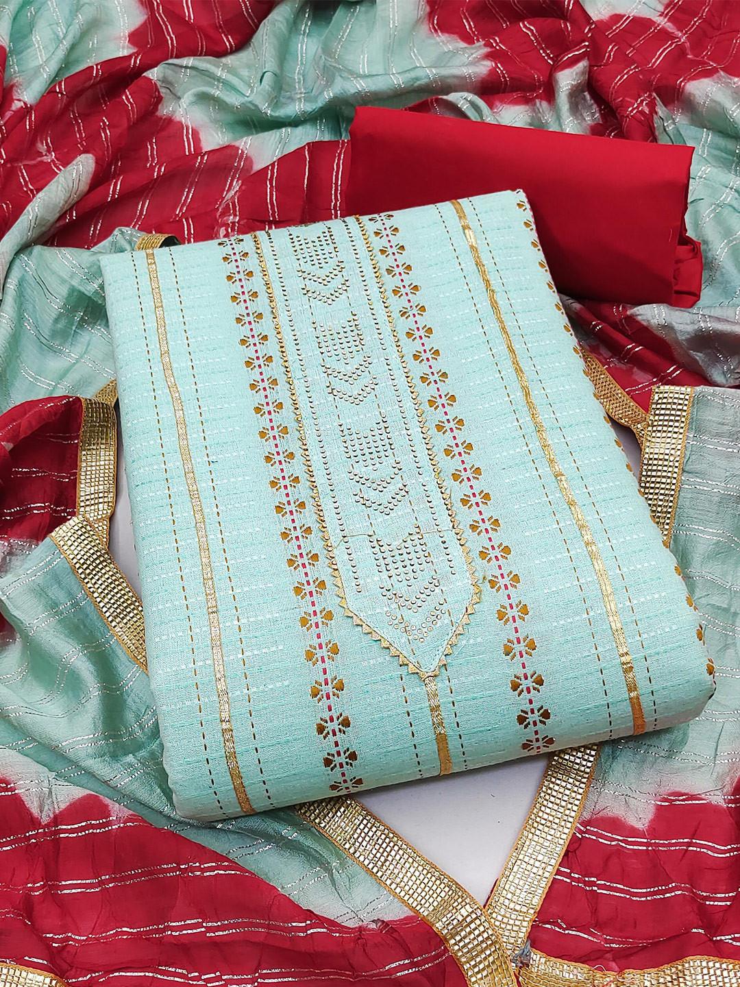 

KALINI Embroidered Unstitched Dress Material, Sea green