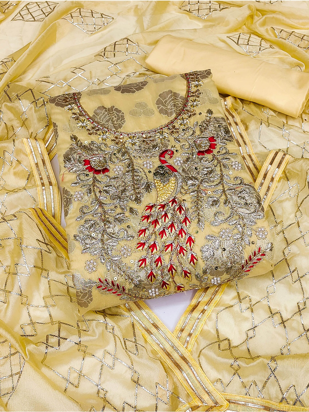 

KALINI Unstitched Dress Material, Yellow