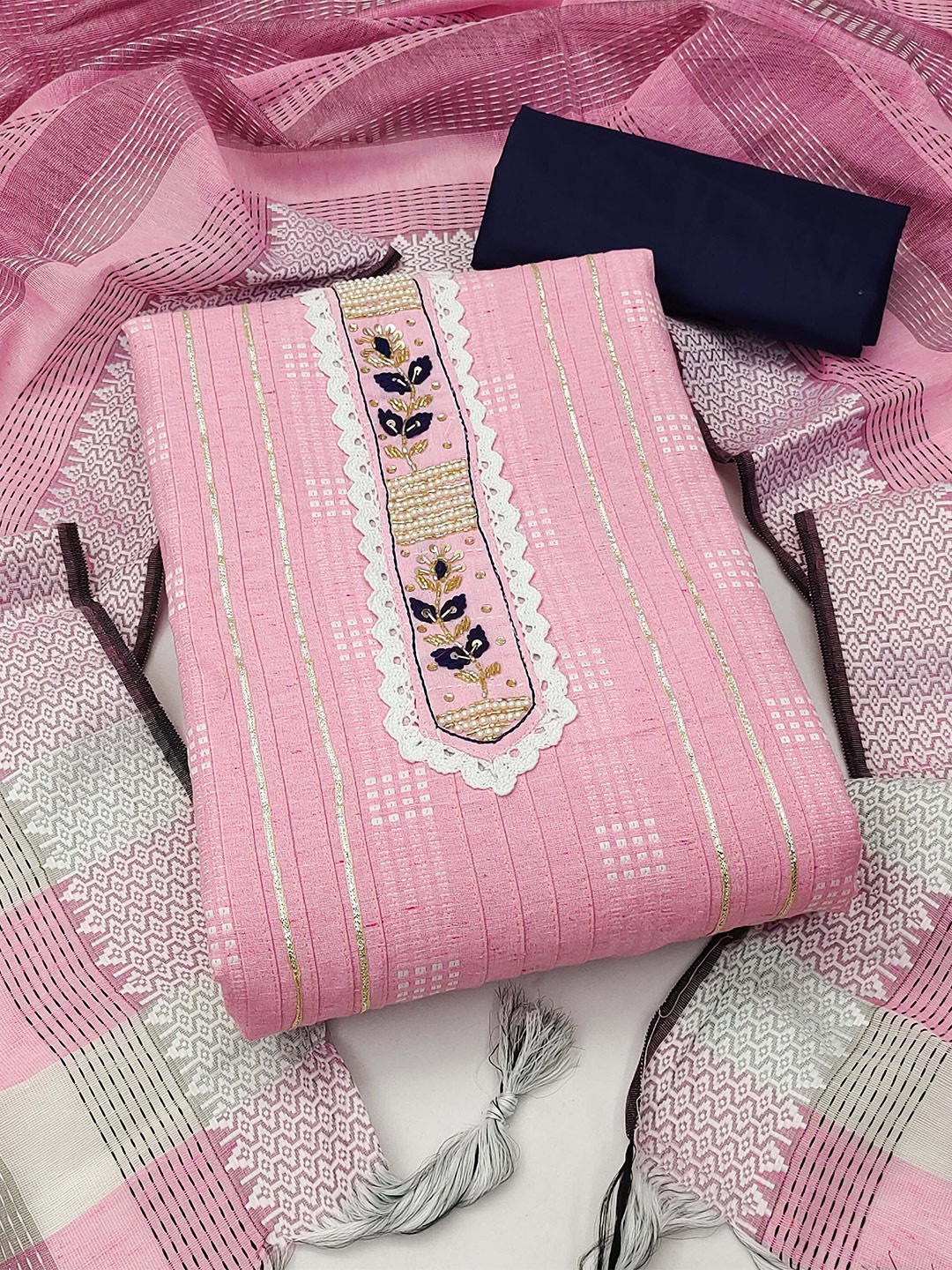 

KALINI Unstitched Dress Material, Pink