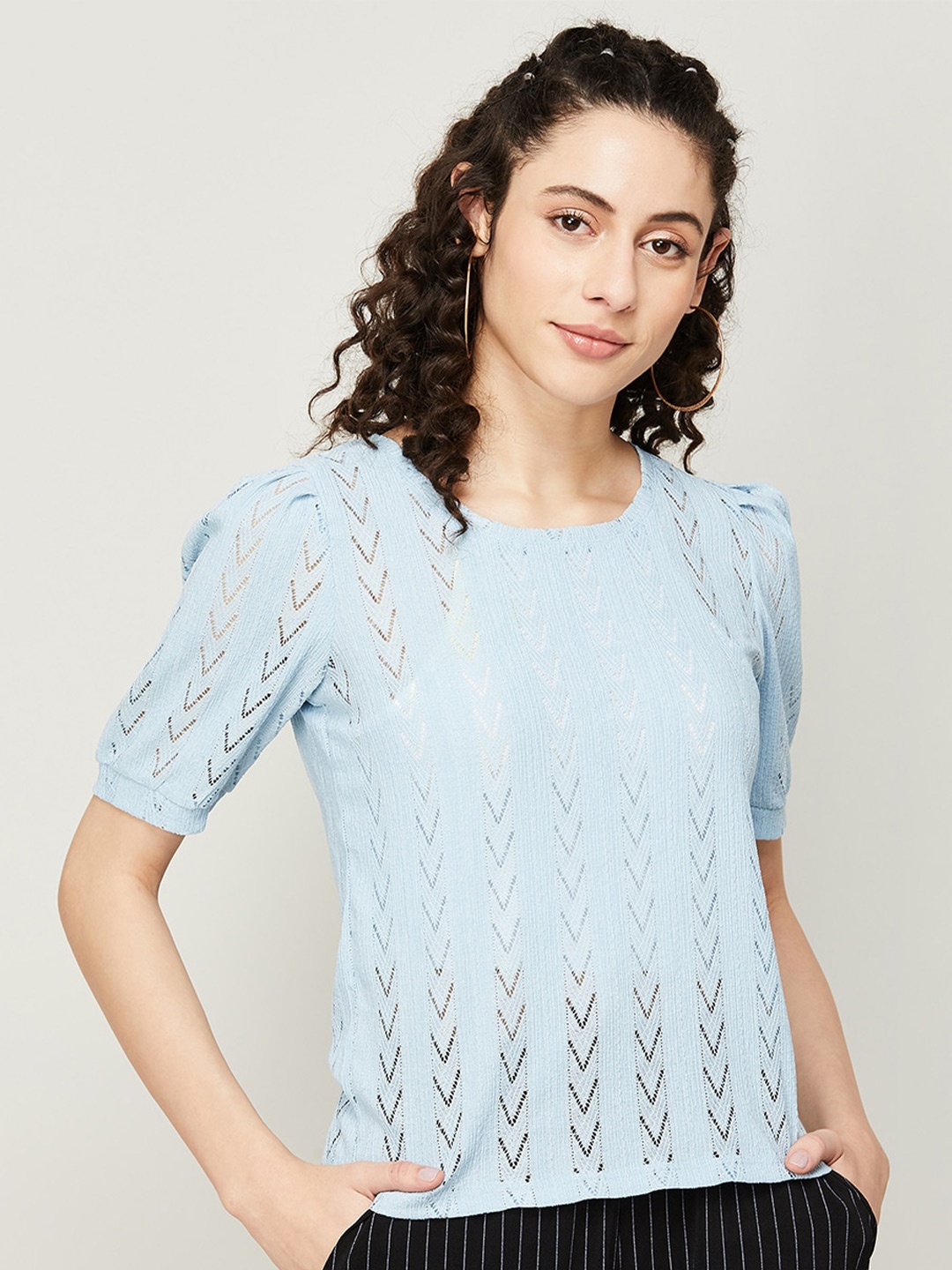 

CODE by Lifestyle Self Design Puff Sleeves Top, Blue