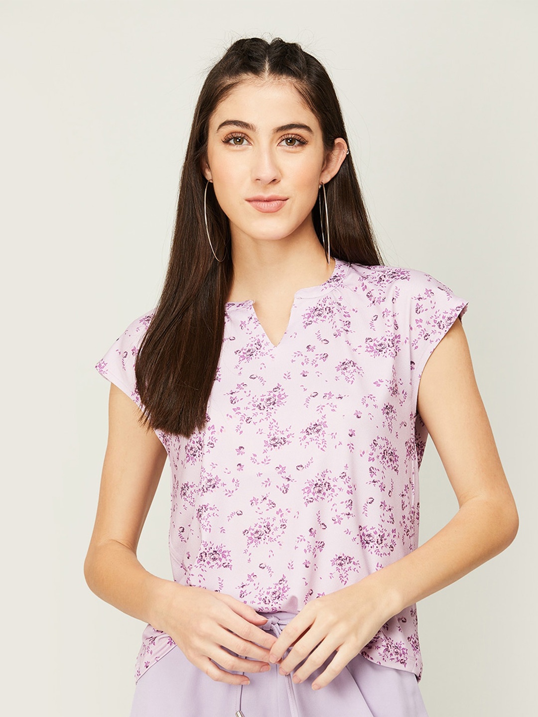 

CODE by Lifestyle Floral Print Extended Sleeves Regular Top, Lavender