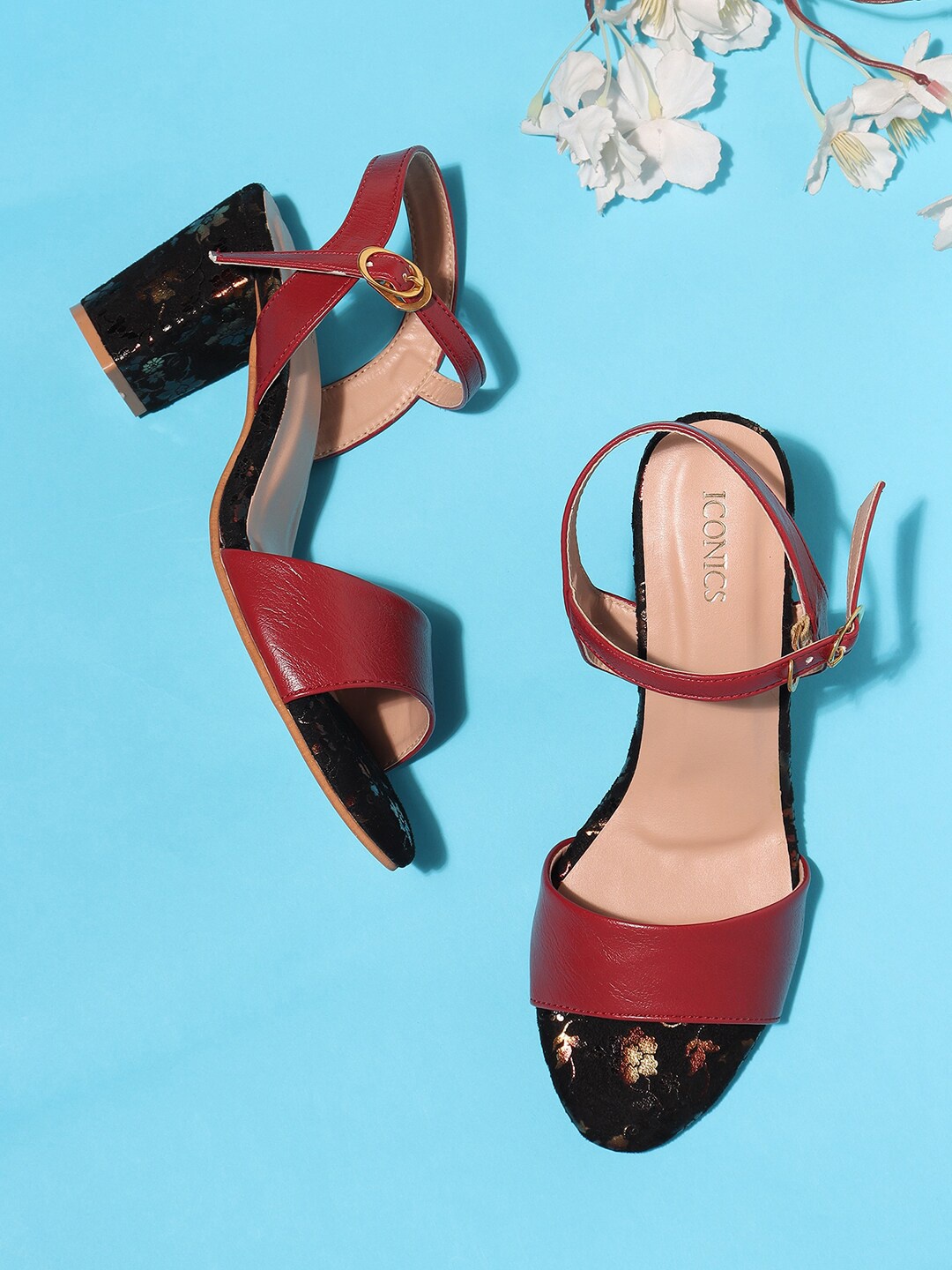 

ICONICS Colourblocked Block Heels, Maroon